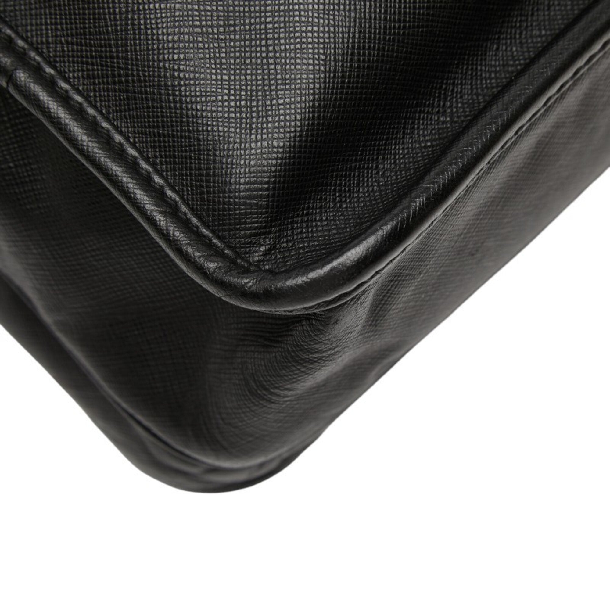 Prada Black Leather Messenger Bag Shoulder Bag (Pre-Owned)