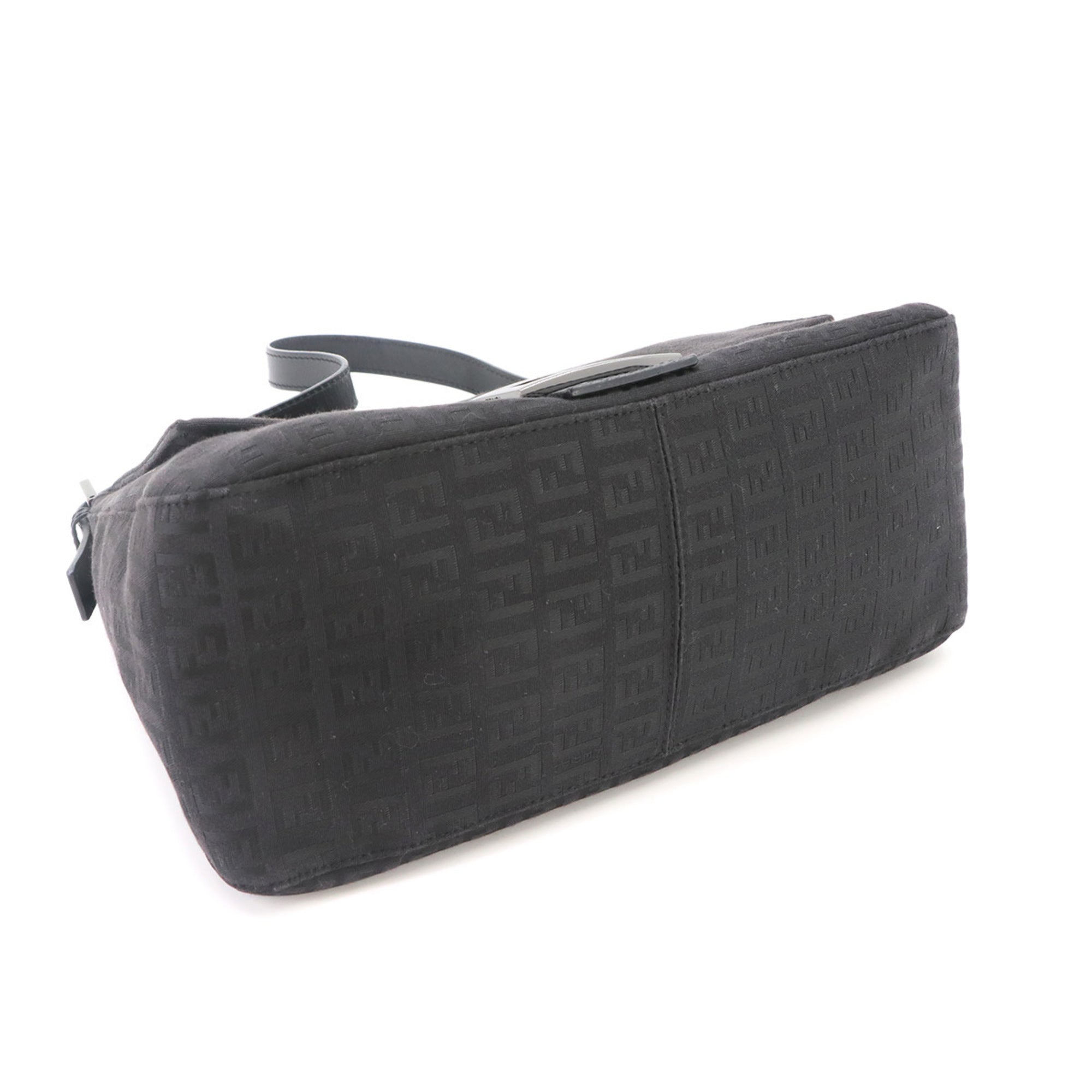 Fendi Zucchino Black Canvas Leather Baguette Bag Handbag Shoulder Bag (Pre-Owned)