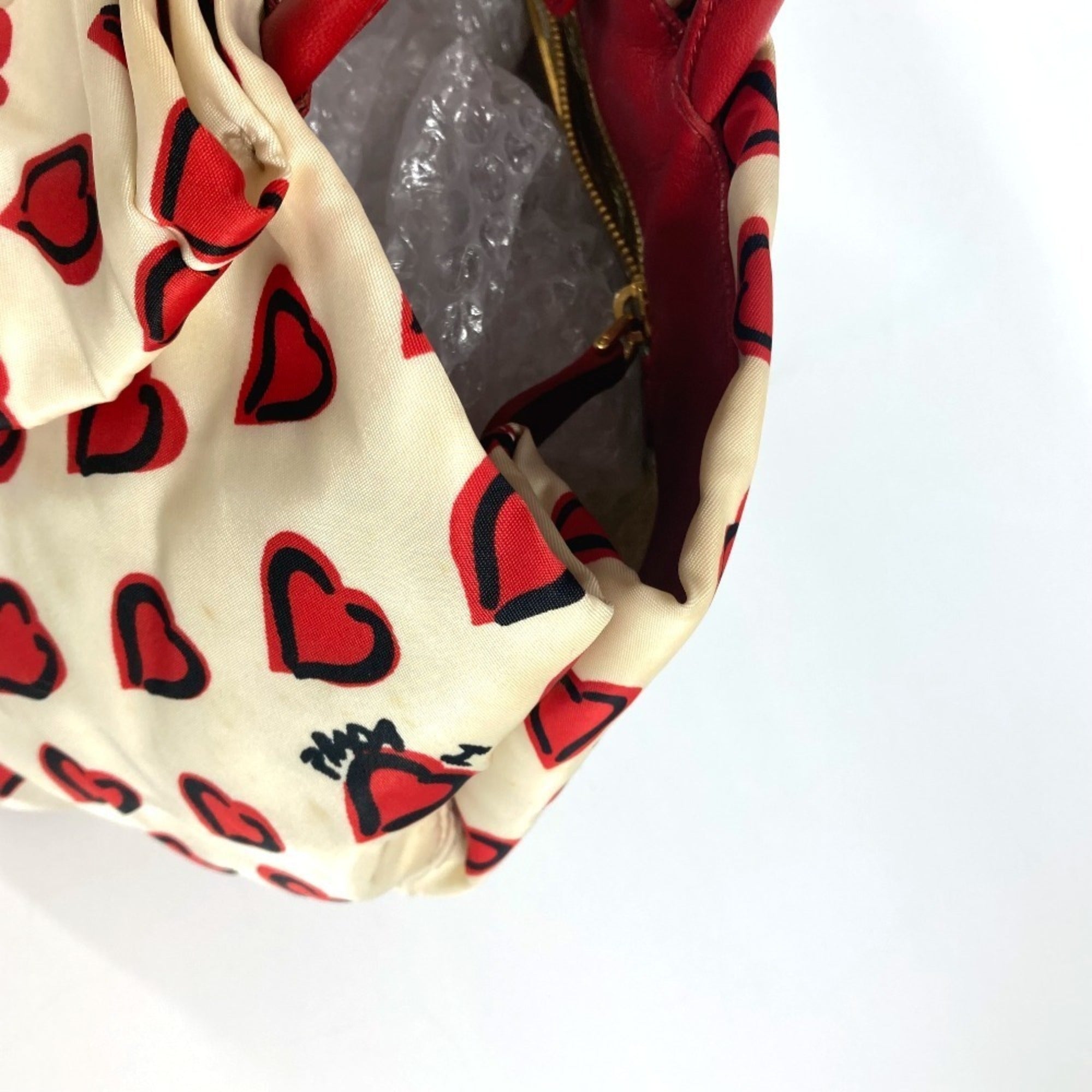 Prada Red Color White Leather Nylon Handbag Tote Bag (Pre-Owned)