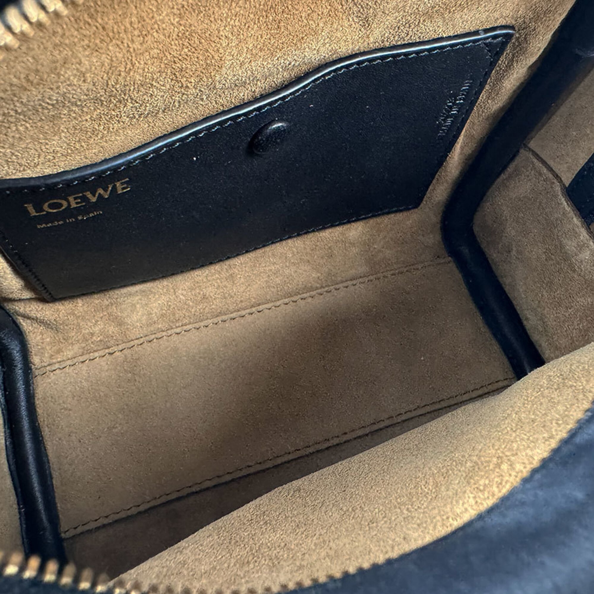 Loewe Black Navy Leather Jacquard Handbag Shoulder Bag (Pre-Owned)