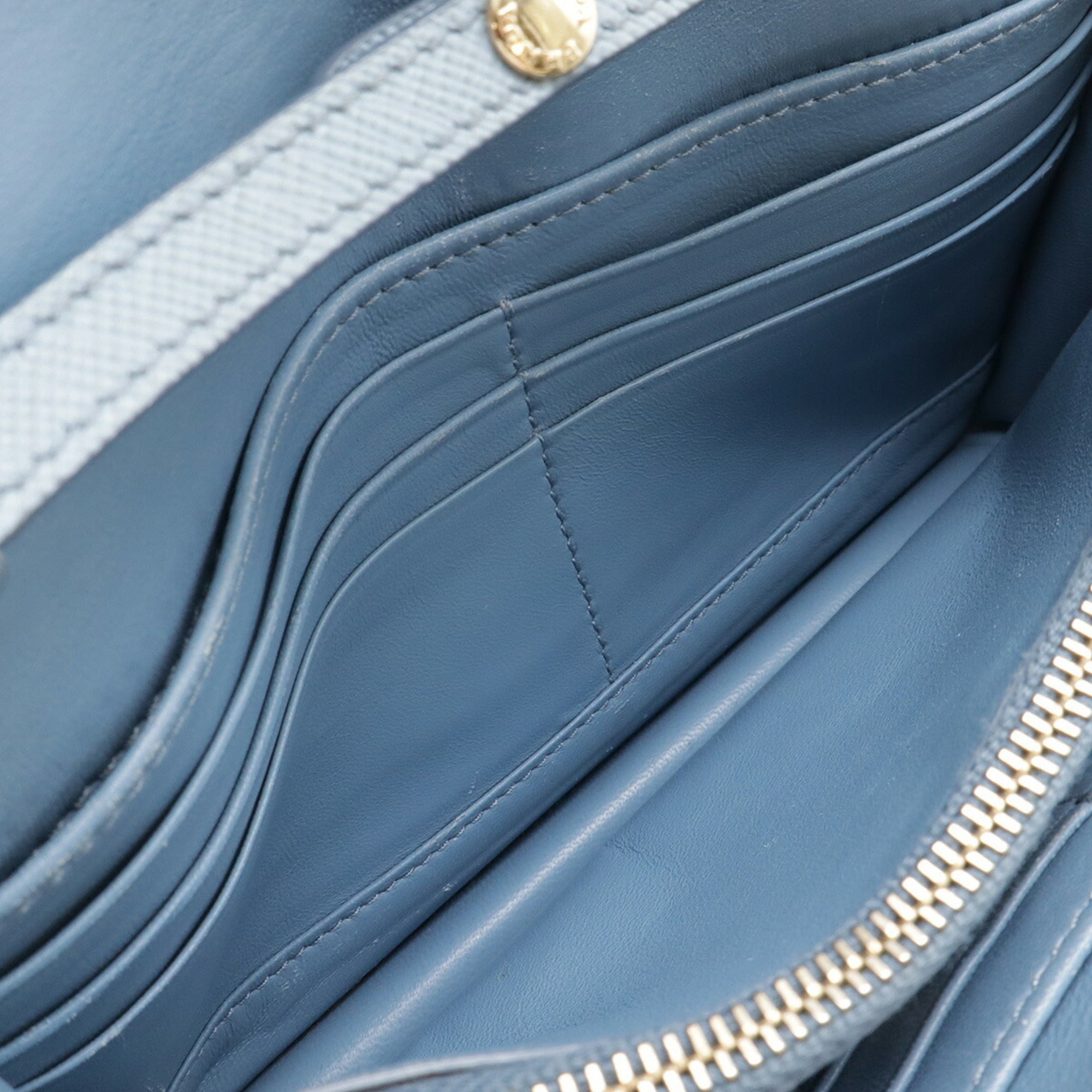 Prada Saffiano Blue Light Blue Saffiano Leather Chain/Shoulder Wallet (Pre-Owned)