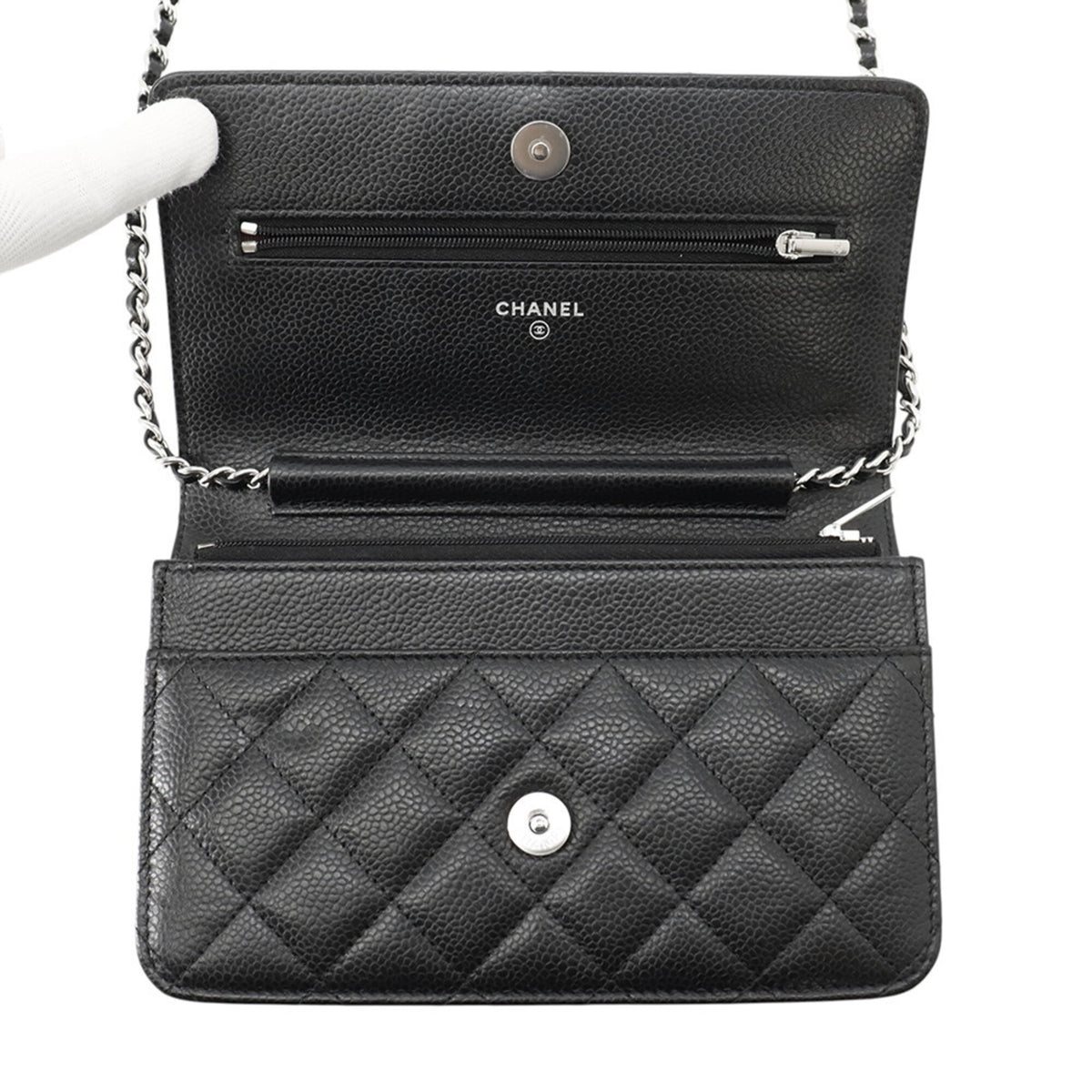 Chanel Black Grained Calfskin Chain/Shoulder Wallet (Pre-Owned)