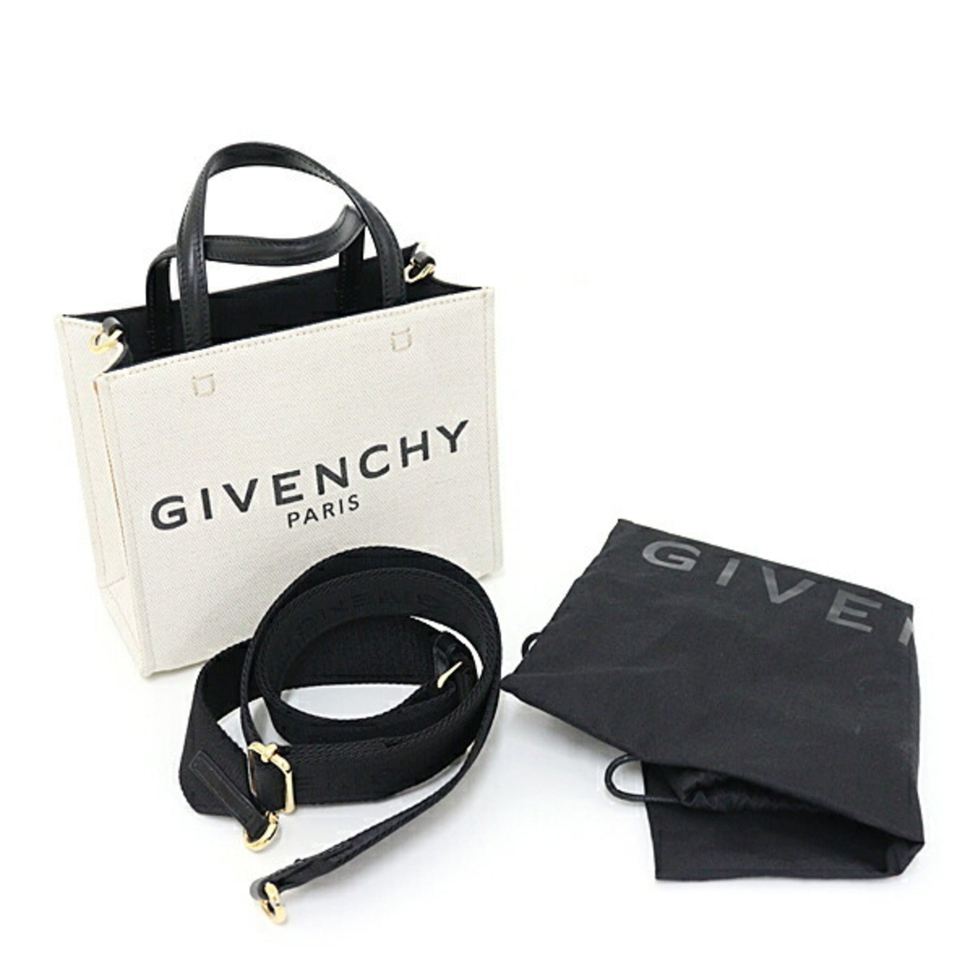 Givenchy Beige Black Linen Cotton Canvas Leather Tote Bag (Pre-Owned)