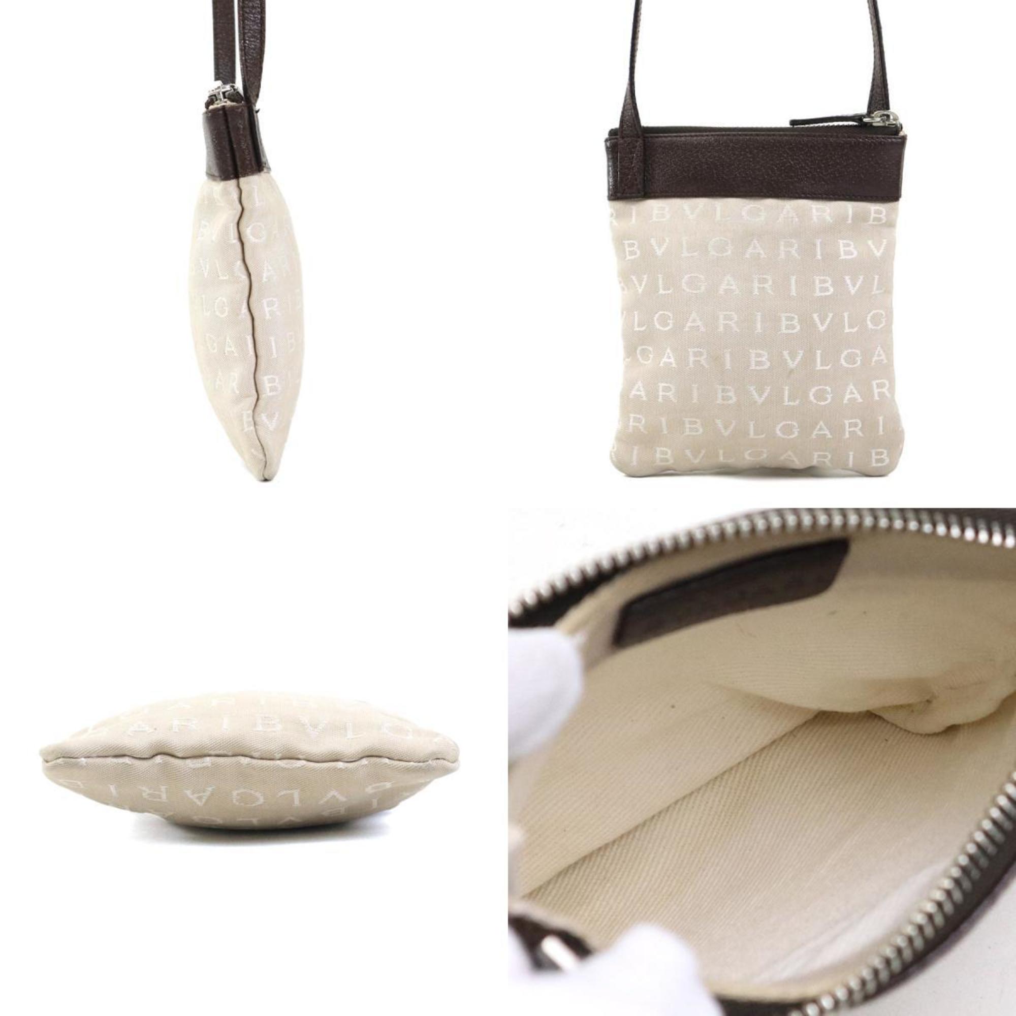 Bvlgari Beige Brown Nylon Canvas Leather Shoulder Bag (Pre-Owned)