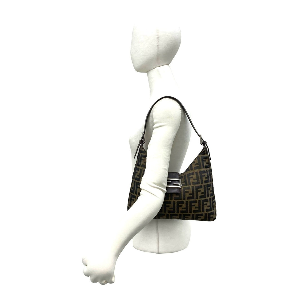 Fendi Black Brown Canvas Leather Handbag Shoulder Bag (Pre-Owned)