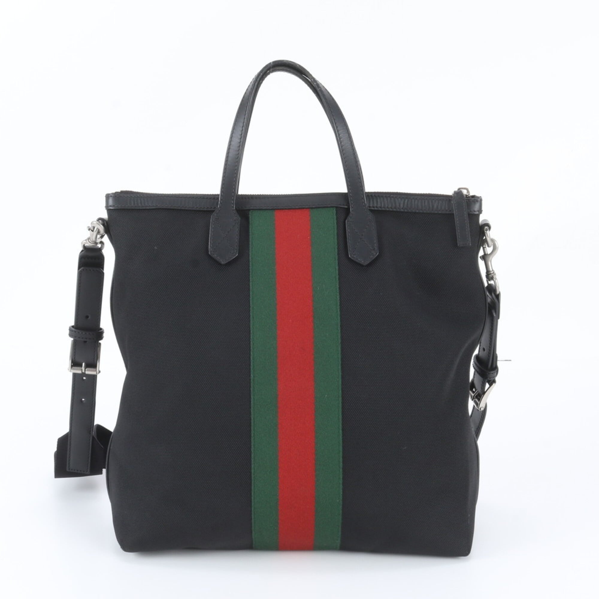 Gucci Black Leather Canvas Shoulder Bag Tote Bag (Pre-Owned)