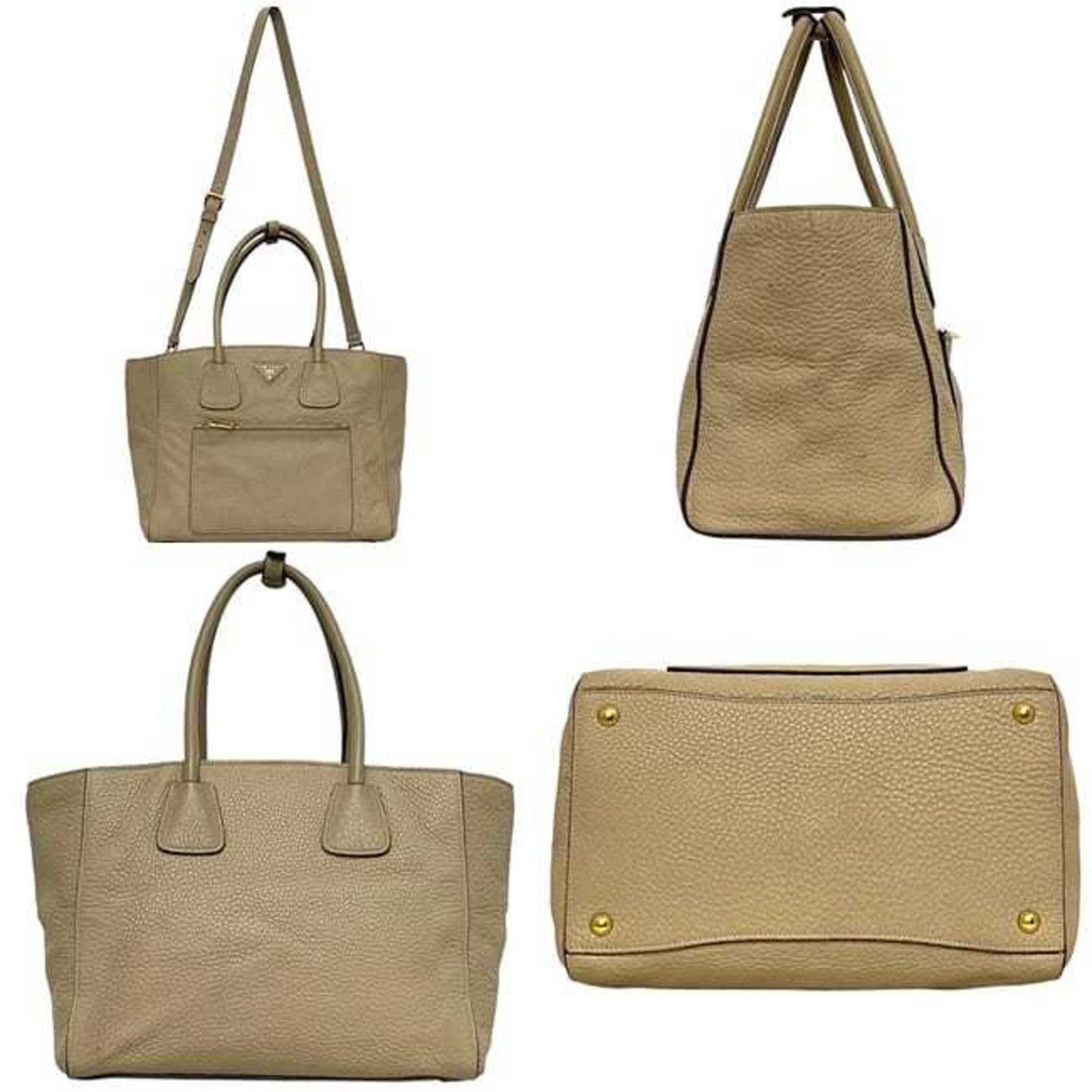 Prada Beige Leather Handbag Shoulder Bag (Pre-Owned)