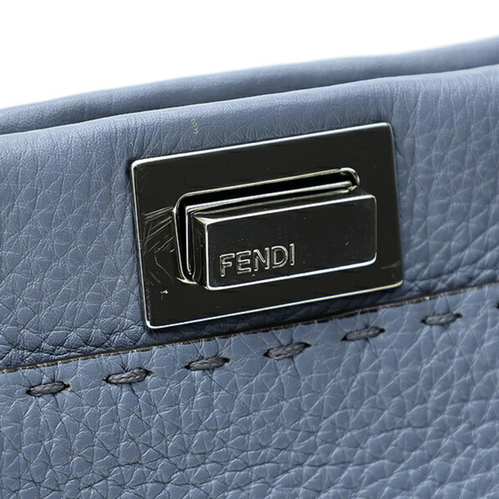 Fendi Blue Gray Leather Shoulder Bag (Pre-Owned)