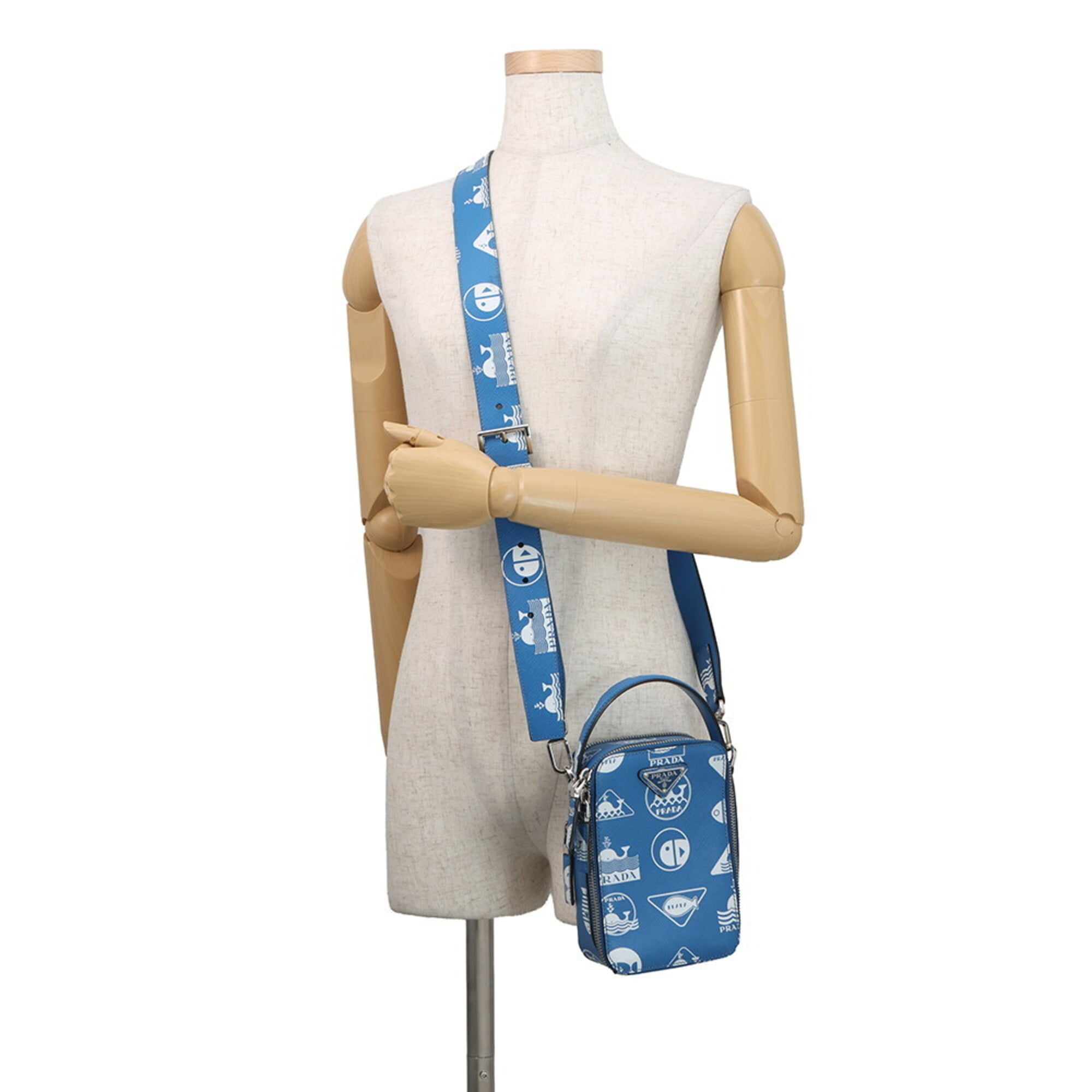 Prada Blue White Leather Handbag Shoulder Bag (Pre-Owned)