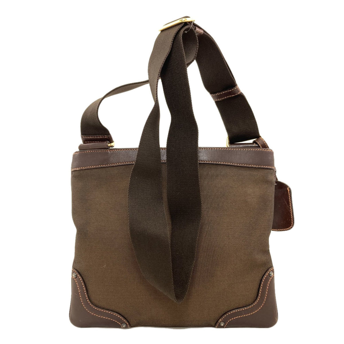 Prada Dark Brown Canvas Leather Shoulder Bag (Pre-Owned)