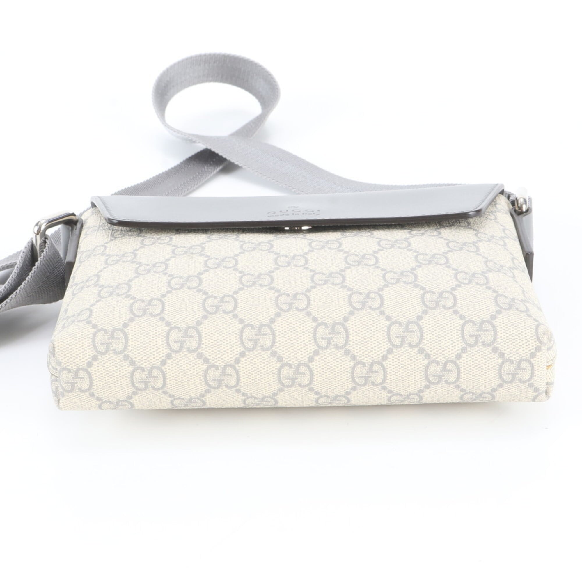 Gucci Beige Gray Leather Coated Canvas Messenger Bag Shoulder Bag (Pre-Owned)