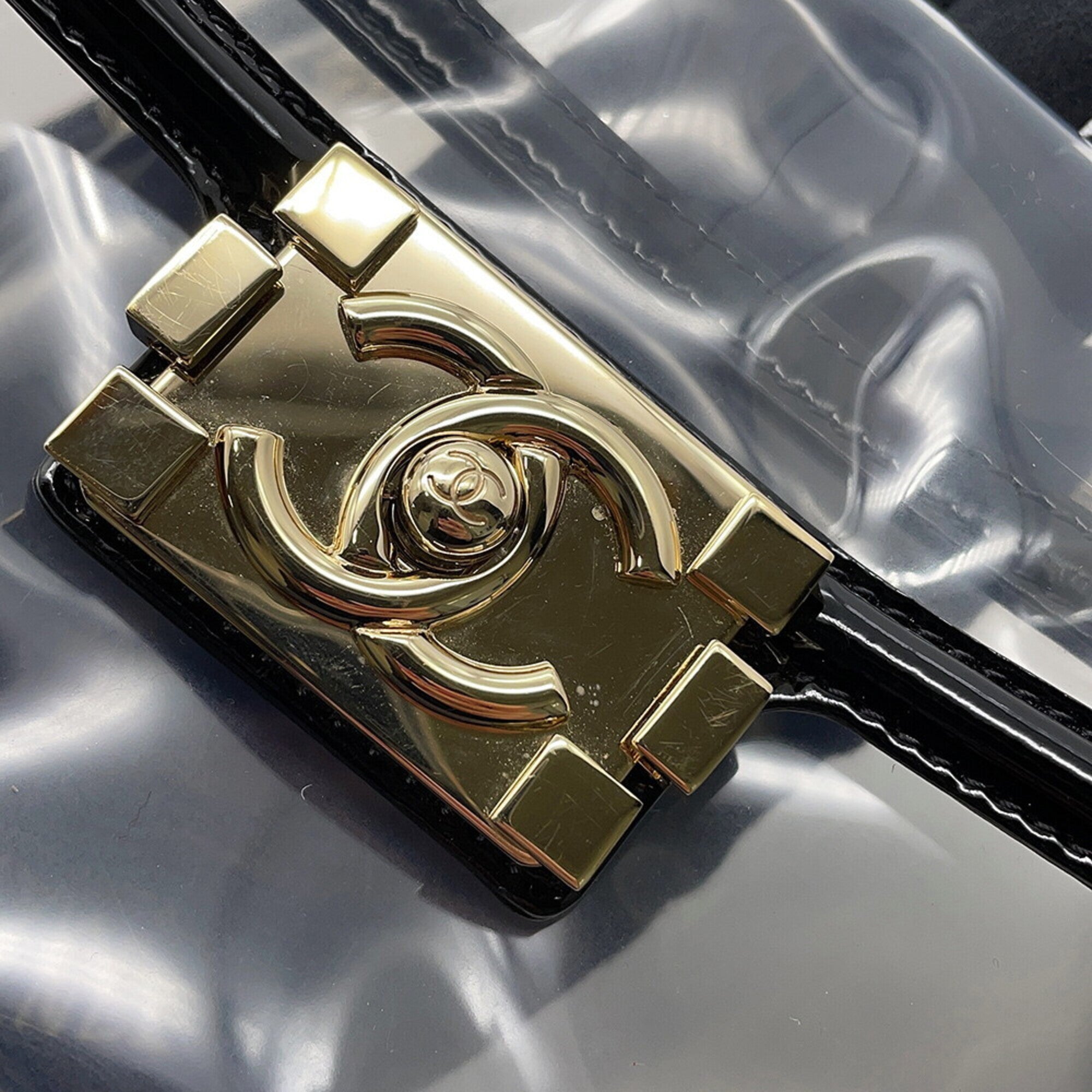Chanel Black Clear Black Vinyl Handbag Shoulder Bag (Pre-Owned)