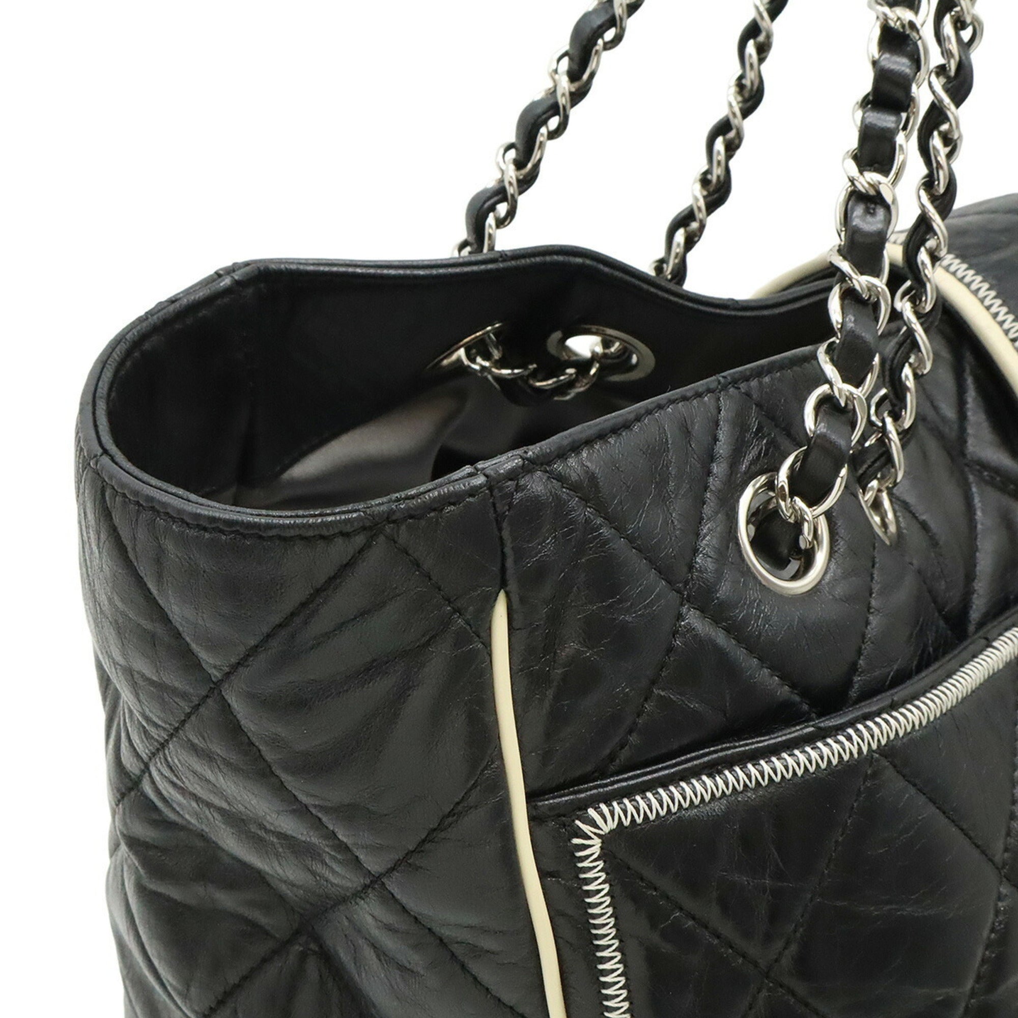 Chanel Black White Leather Tote Bag (Pre-Owned)