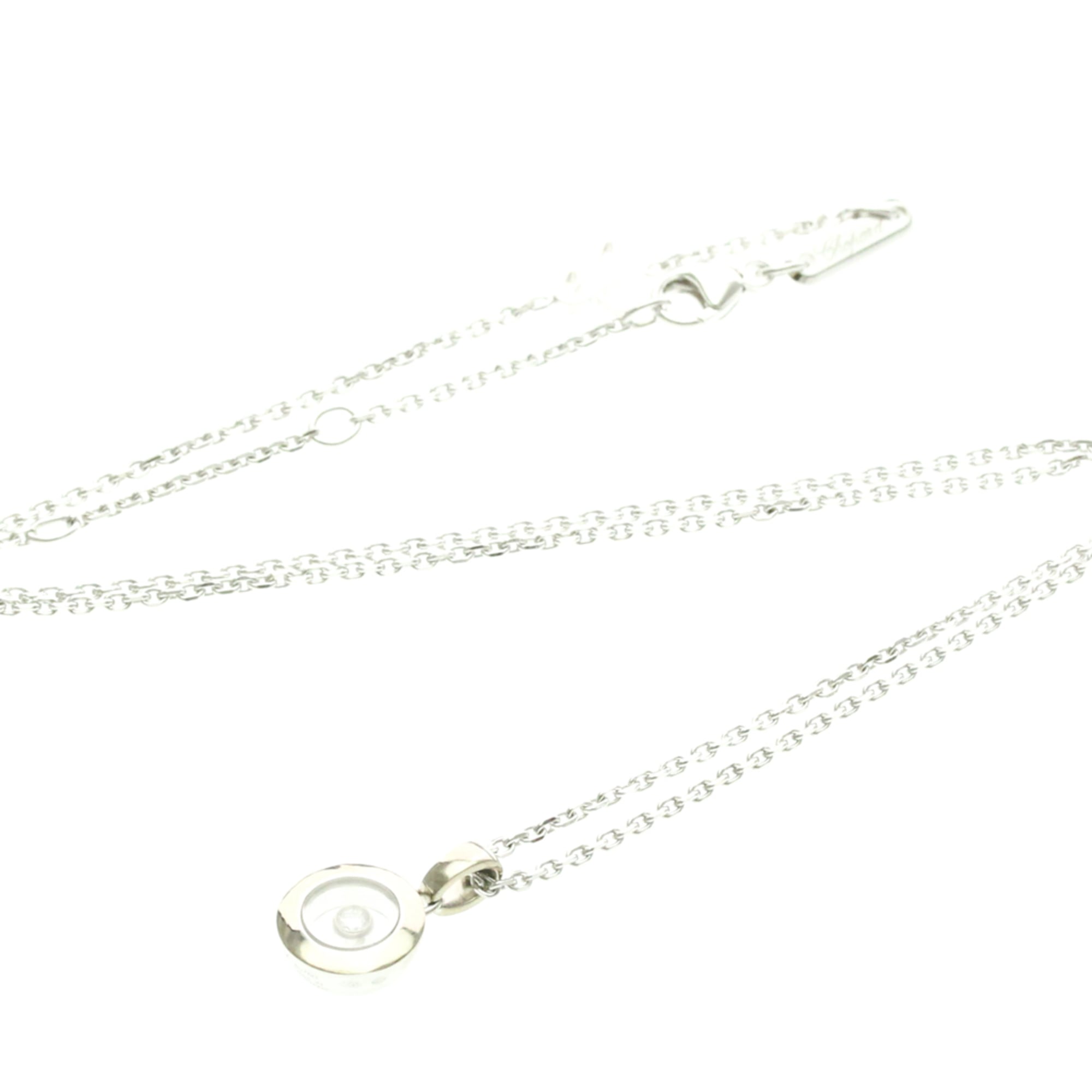 Chopard Happy Diamonds Round Pendant Necklace 18K White Gold With 1 Floating Diamond Silver White_Gold Necklace Jewelry (Pre-Owned)