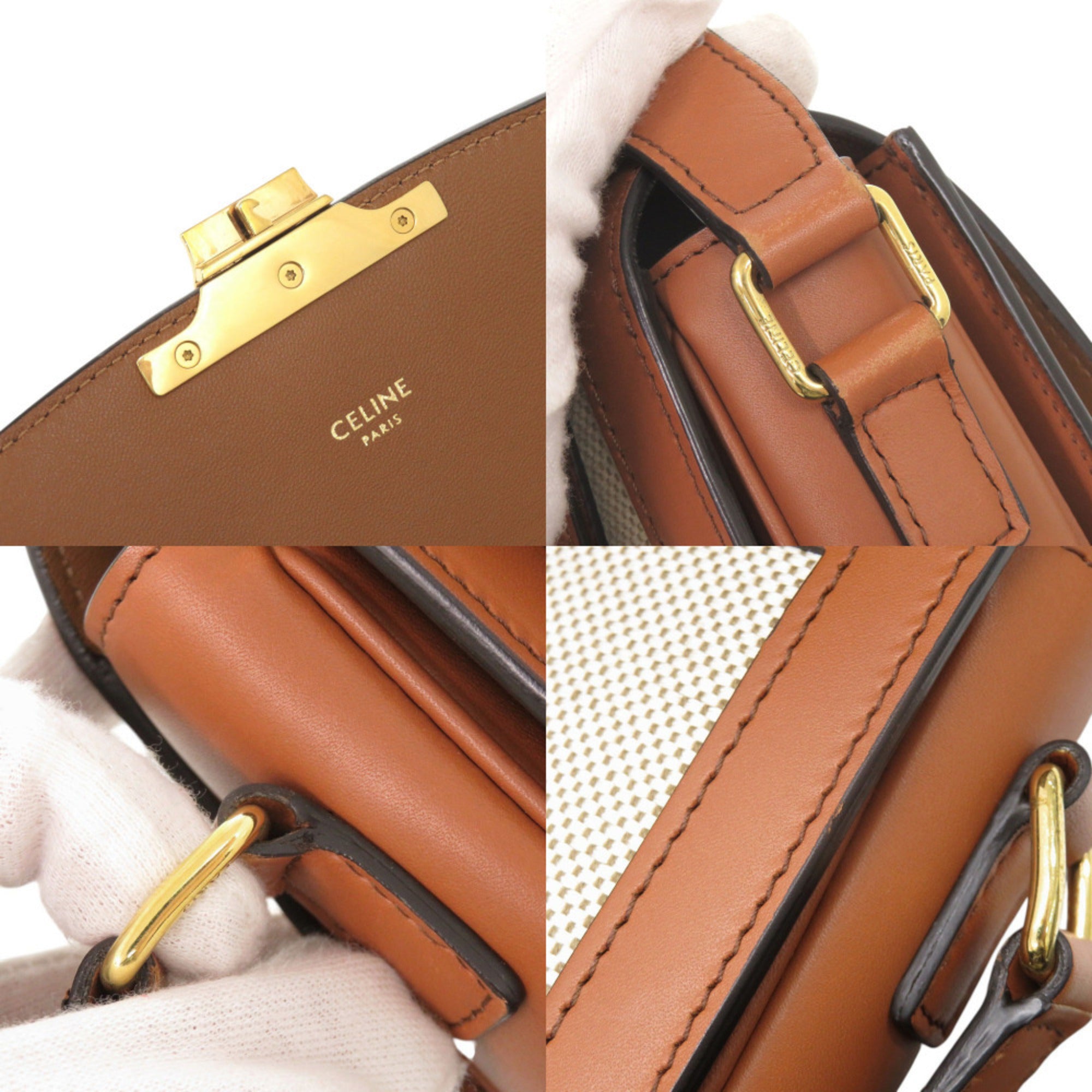 Celine Brown Textile Leather Shoulder Bag (Pre-Owned)