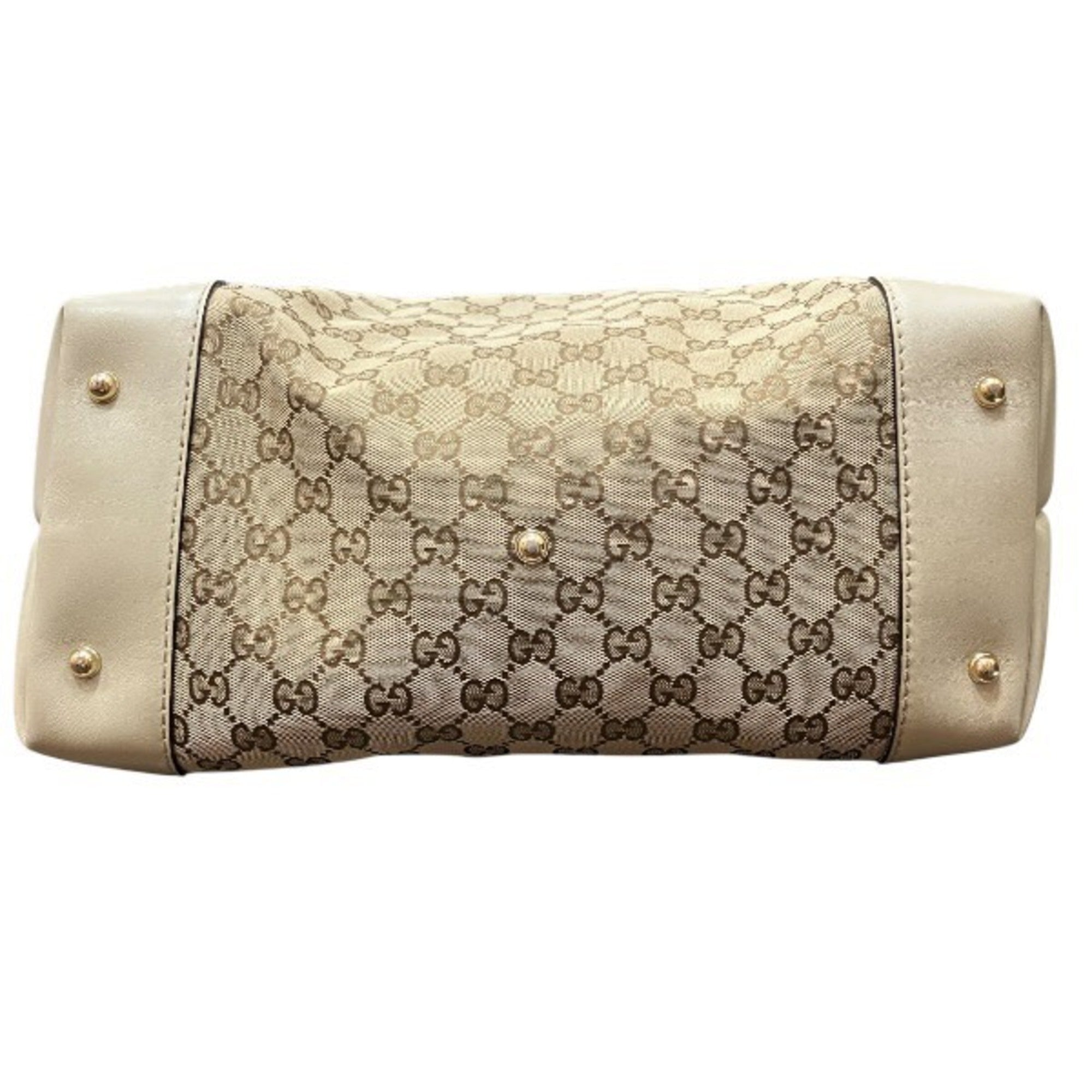 Gucci Beige White Canvas Leather Handbag Tote Bag (Pre-Owned)