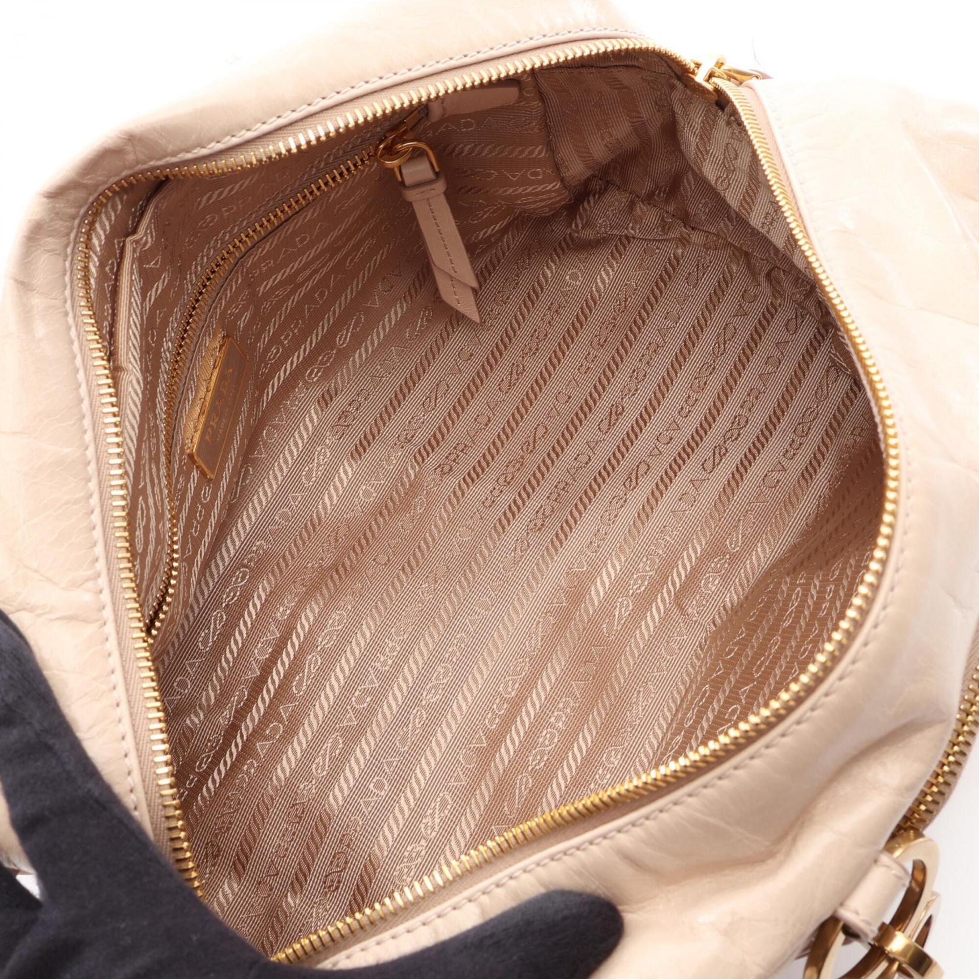 Prada Beige Leather Handbag Shoulder Bag (Pre-Owned)