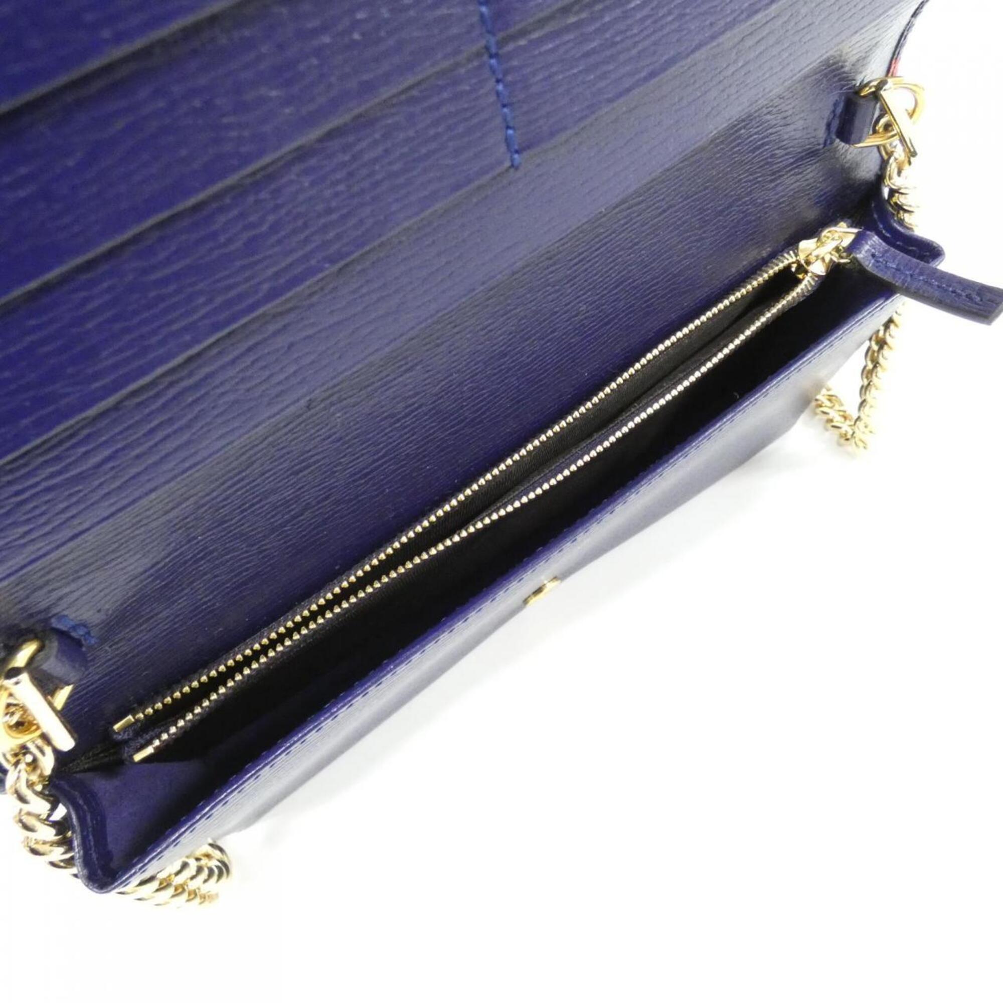 Gucci Blue Red Color Leather Chain/Shoulder Wallet (Pre-Owned)