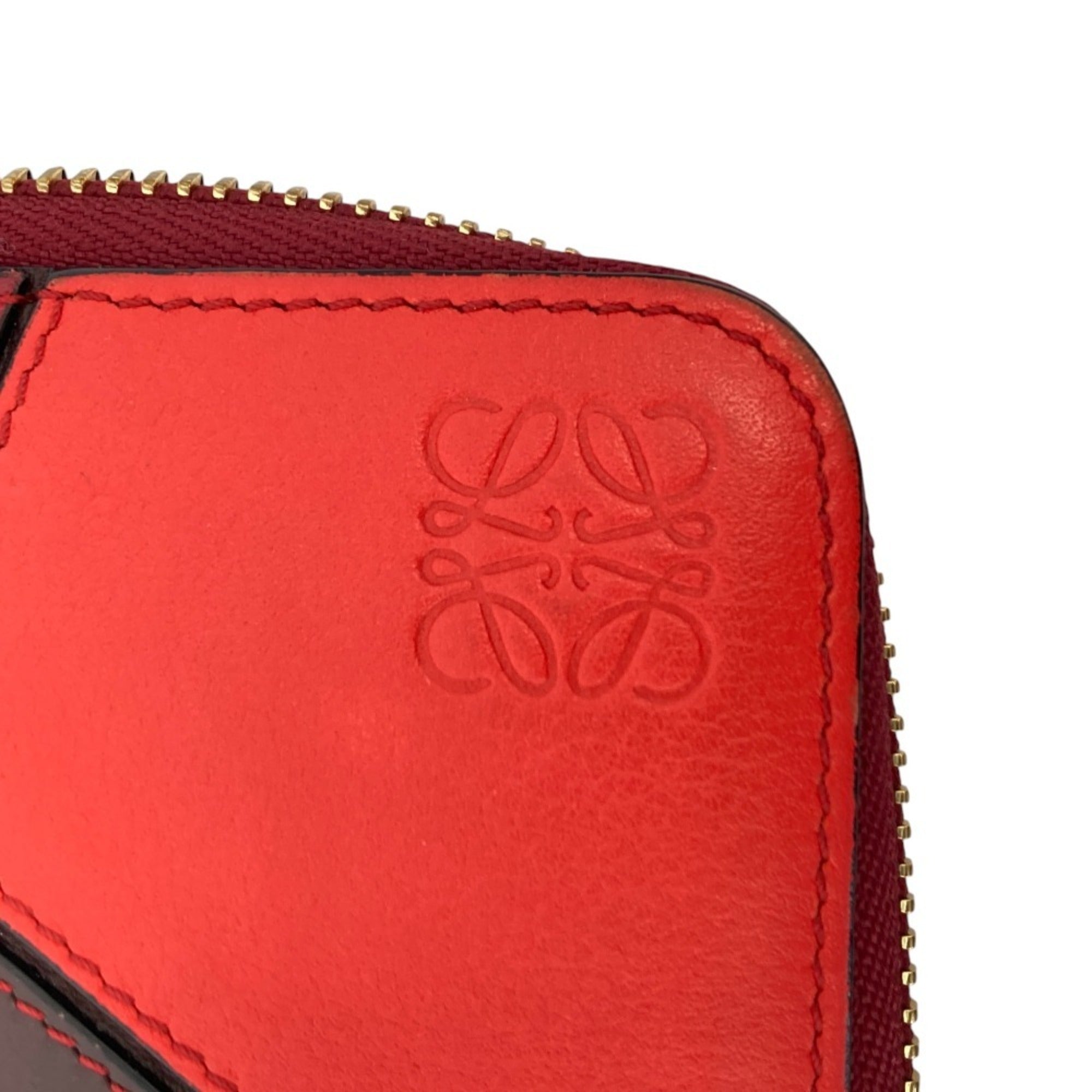 Loewe Brown Orange Red Color Leather Long Wallet (Bi-Fold) (Pre-Owned)