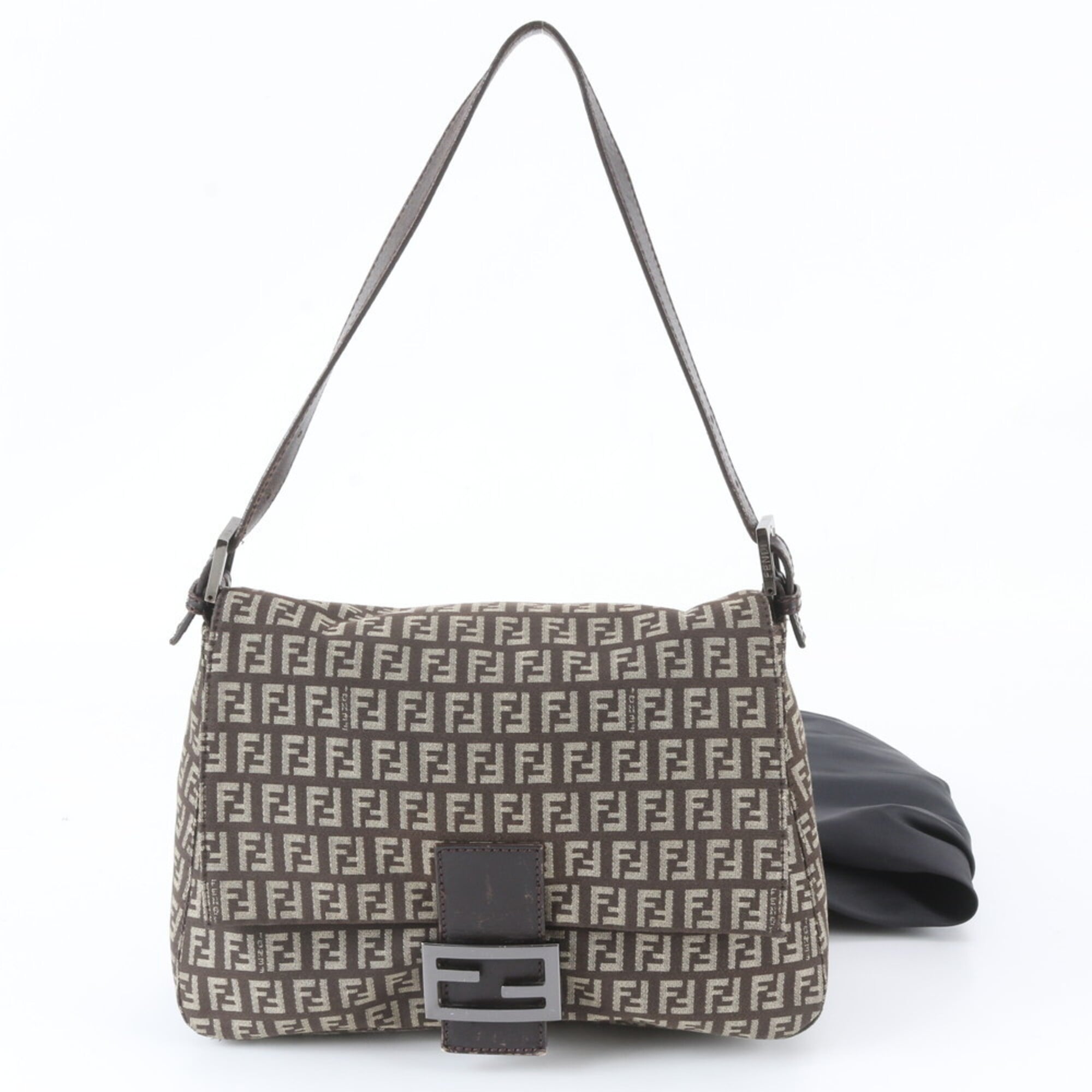 Fendi Brown Leather Canvas Shoulder Bag (Pre-Owned)