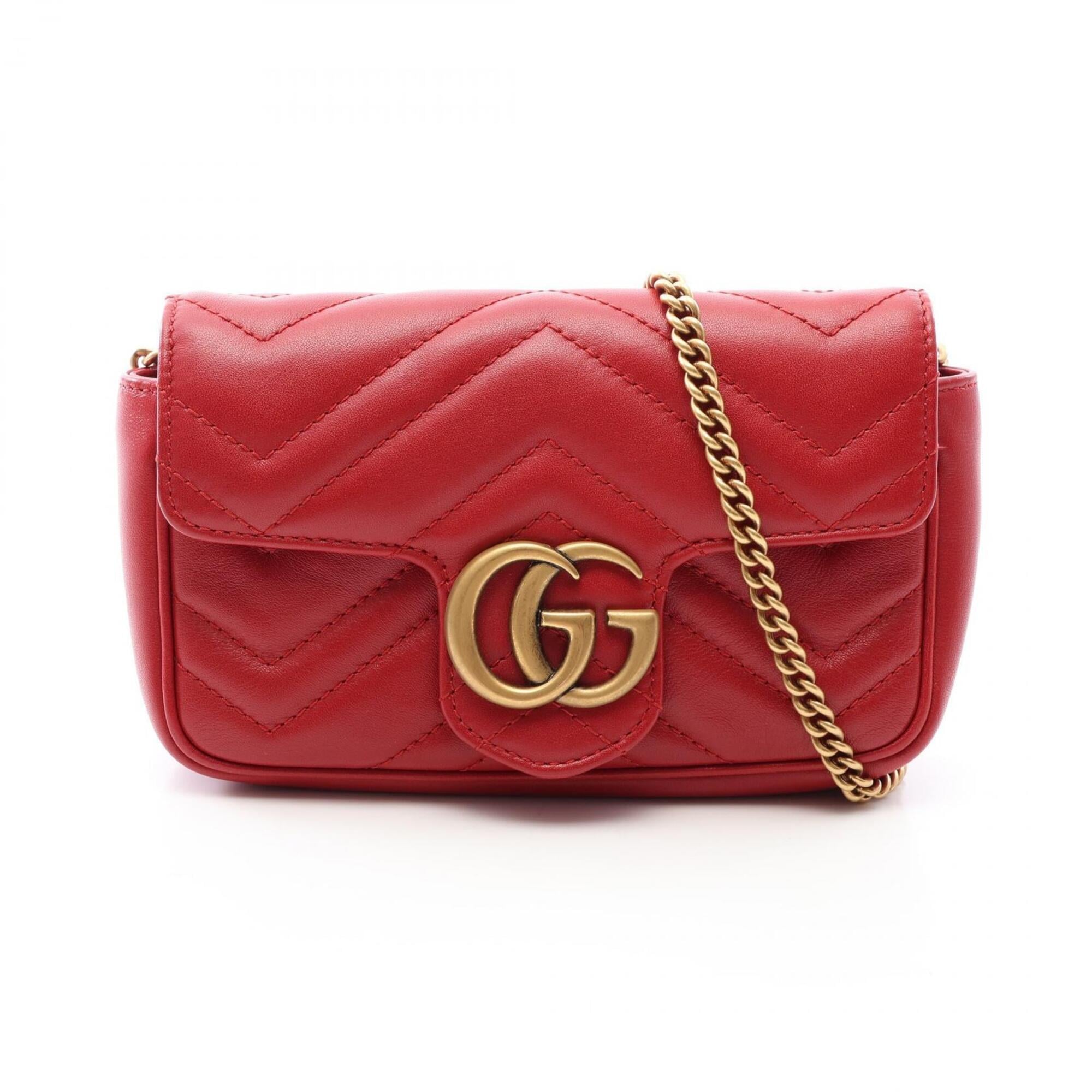 Gucci Red Color Leather Handbag Shoulder Bag (Pre-Owned)