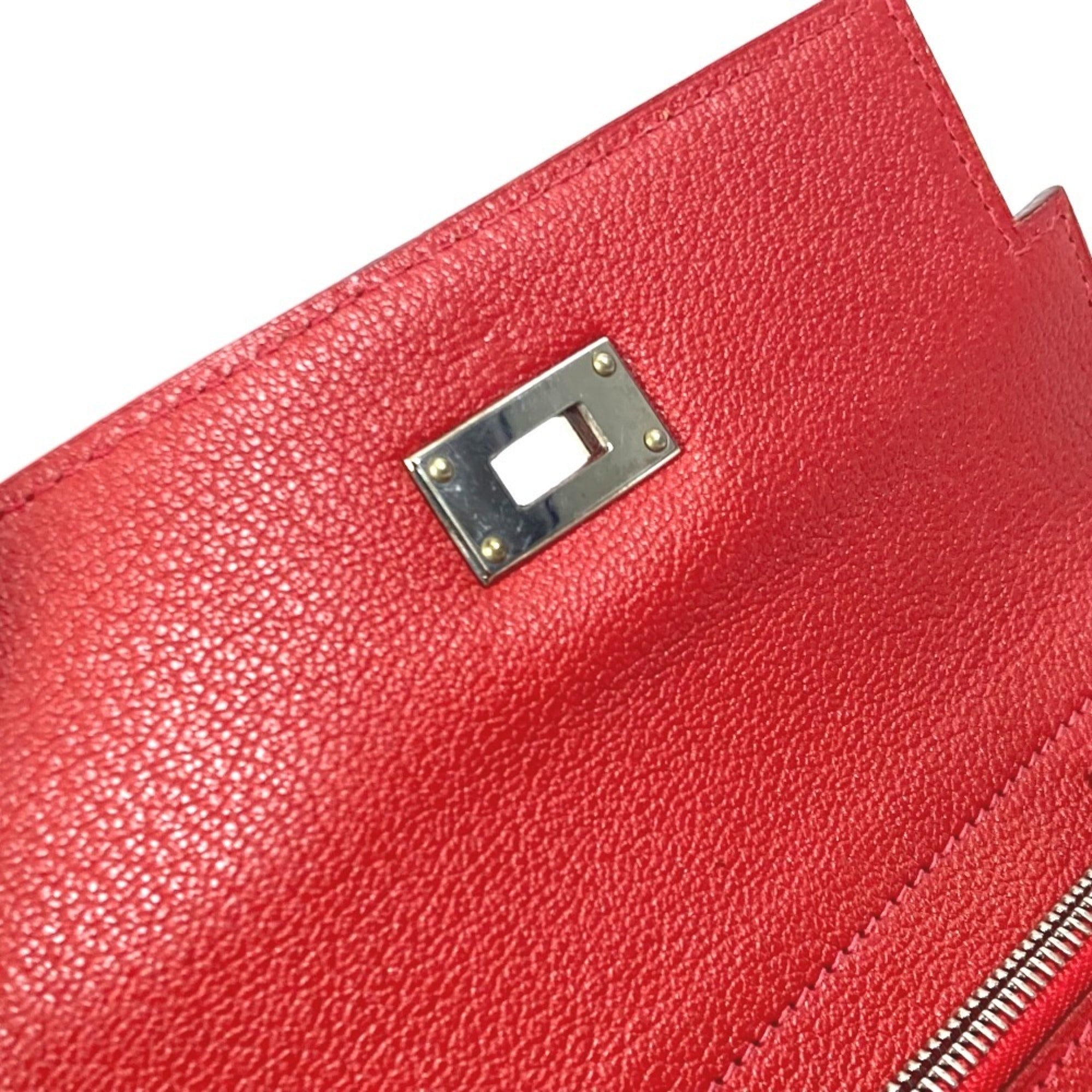 Hermes Red Color Chevre Leather Wallet (Tri-Fold) (Pre-Owned)