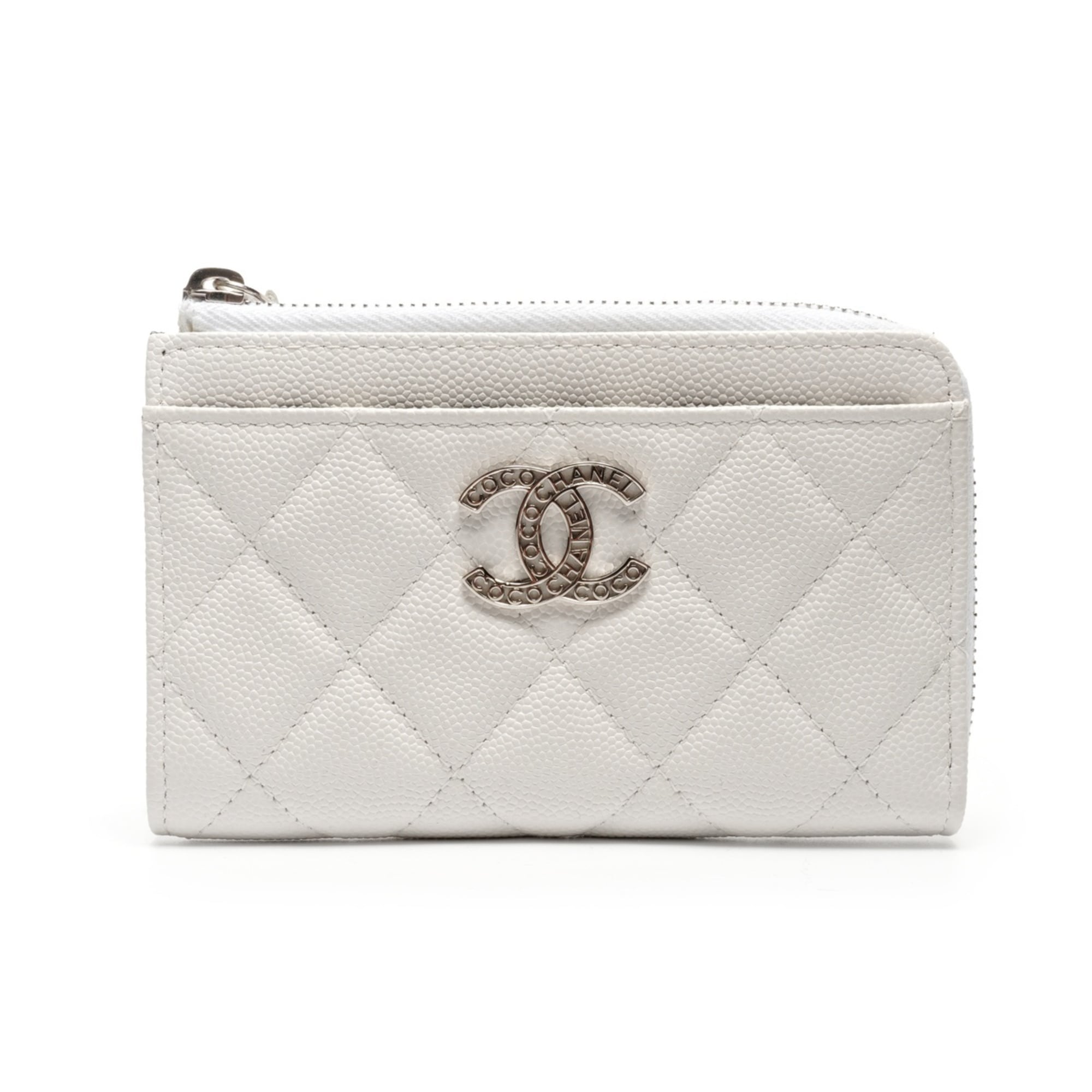 Chanel Matelasse White Grained Calfskin Coin Purse/Coin Case (Pre-Owned)