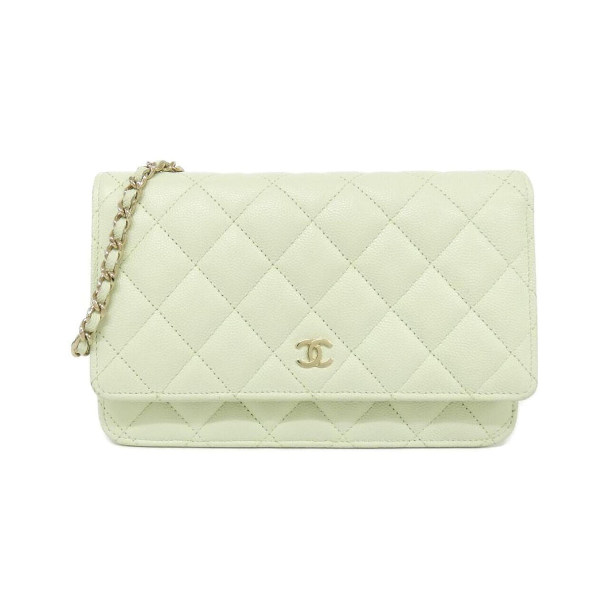 Chanel Light Green Grained Calfskin Chain/Shoulder Wallet (Pre-Owned)