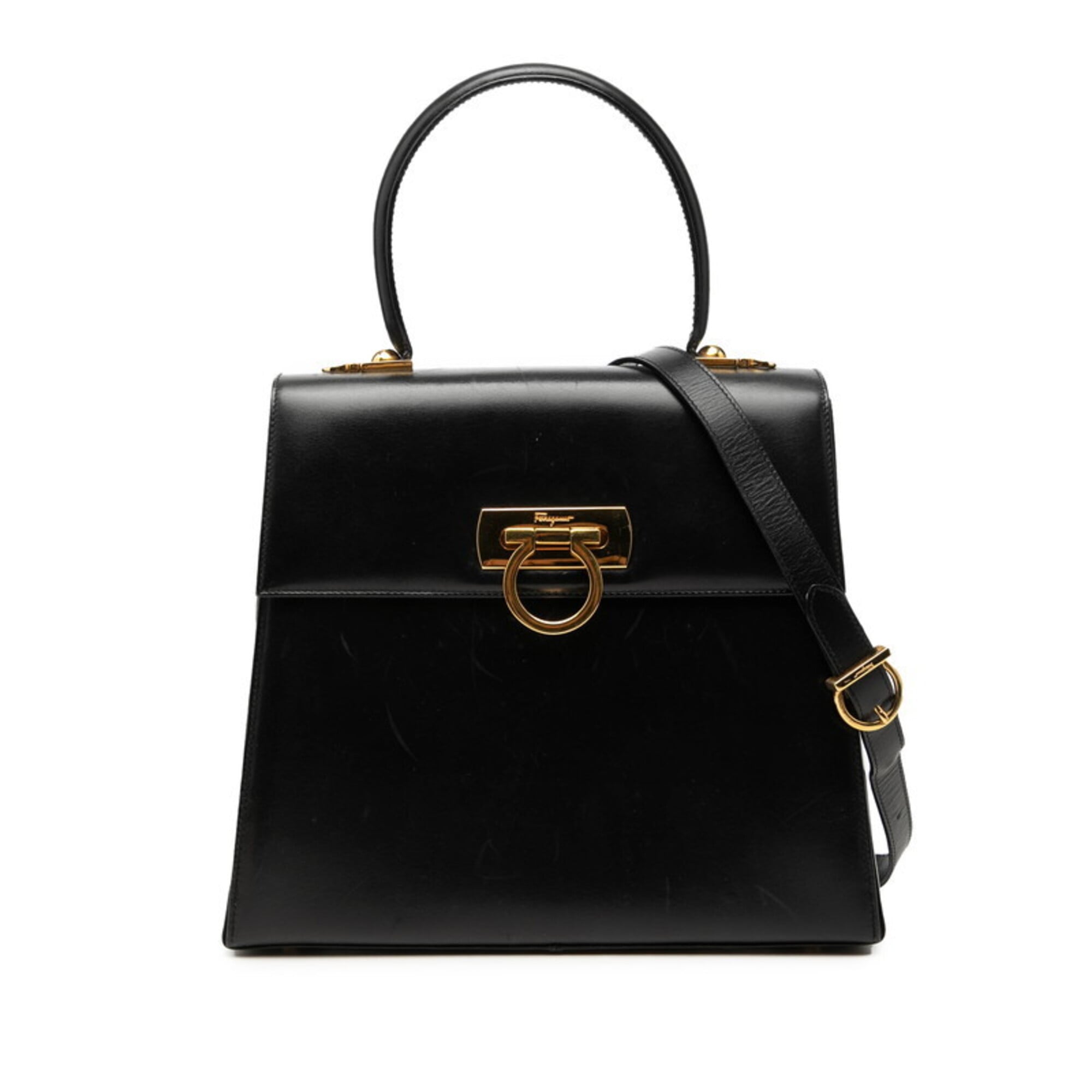 Salvatore Ferragamo Black Leather Handbag Shoulder Bag (Pre-Owned)
