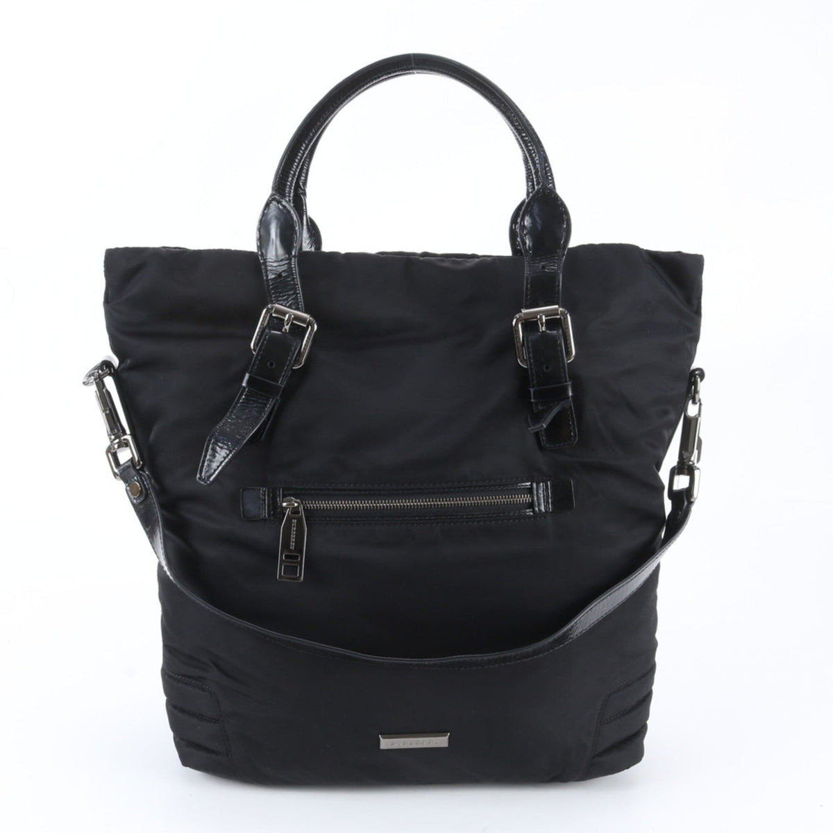 Burberry Black Leather Nylon Shoulder Bag Tote Bag (Pre-Owned)