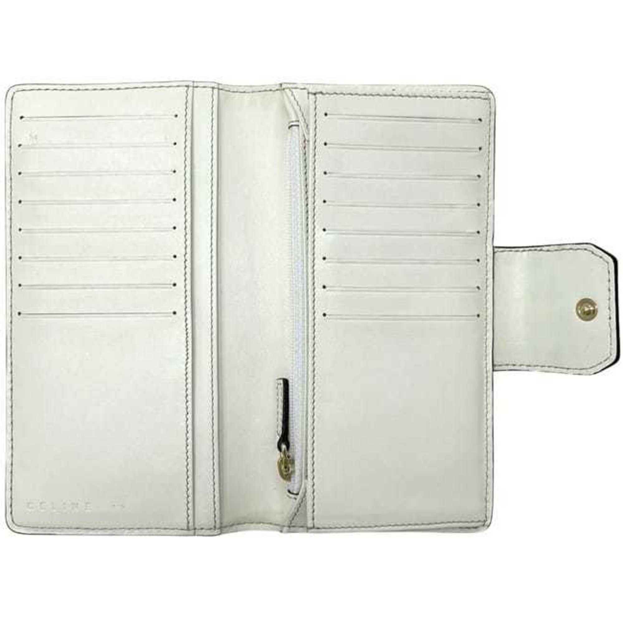 Celine Beige White Canvas Leather Long Wallet (Bi-Fold) (Pre-Owned)