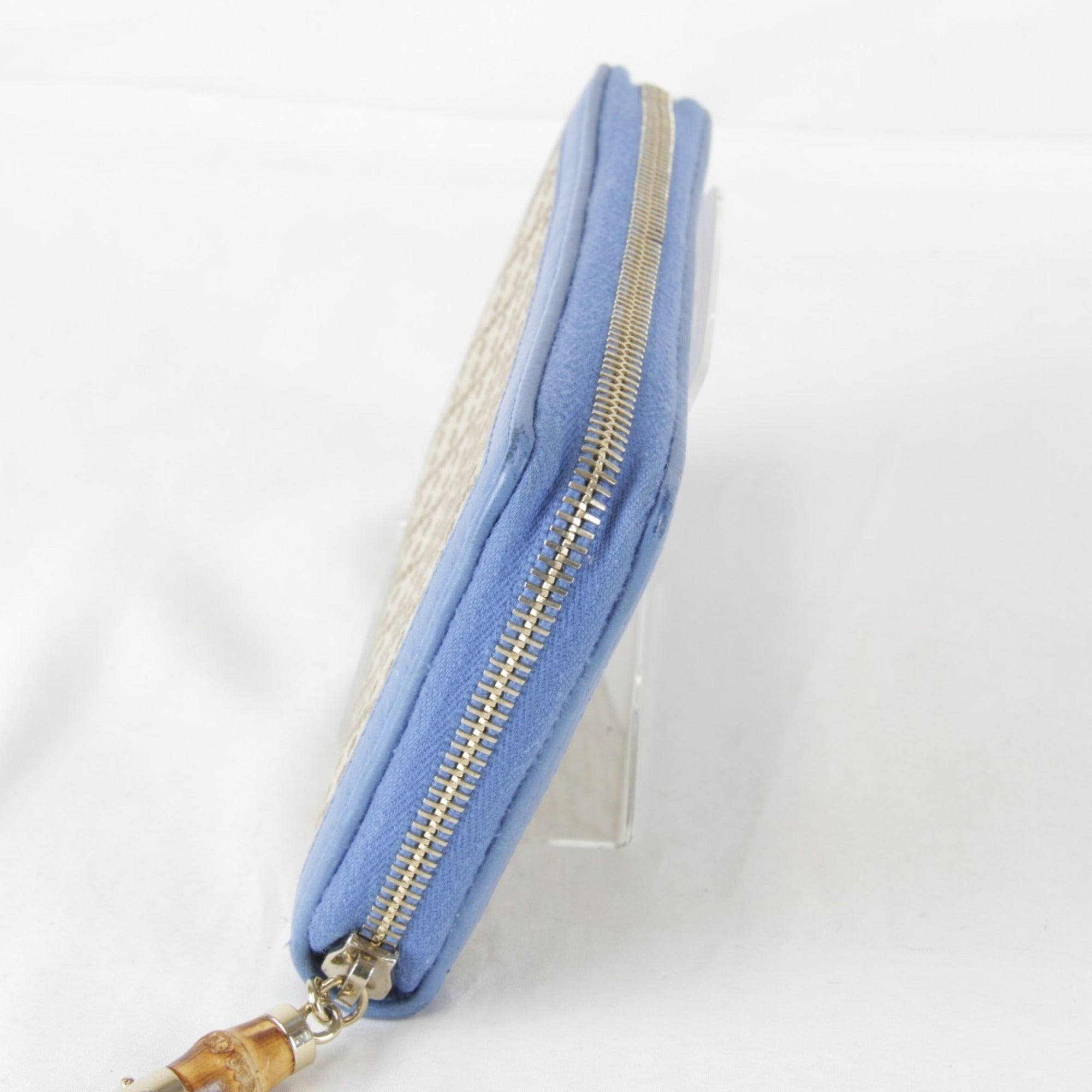 Gucci Blue Canvas Leather Long Wallet (Bi-Fold) (Pre-Owned)