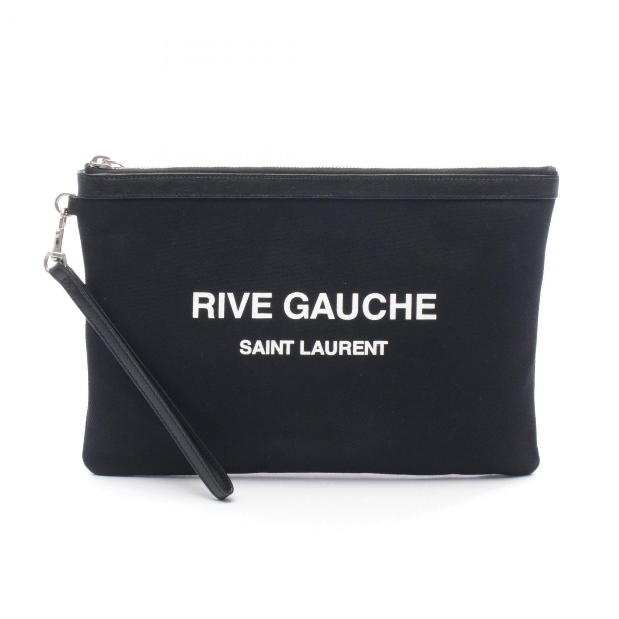 Yves Saint Laurent Black Canvas Leather Clutch Bag Handbag (Pre-Owned)