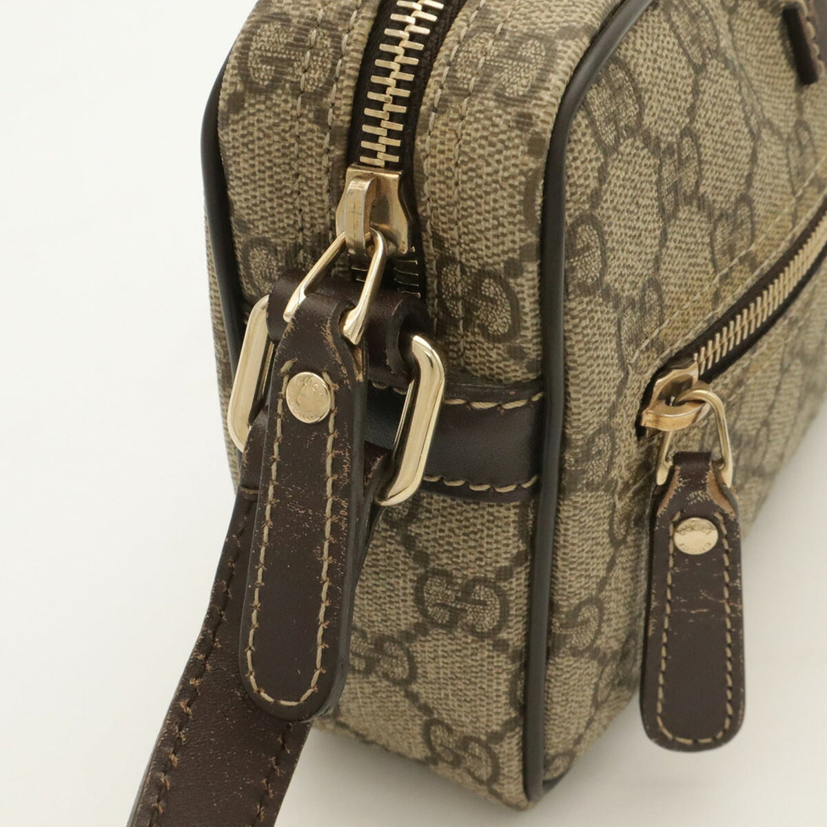 Gucci Beige Dark Brown Khaki Gg Supreme Canvas Leather Pochette Shoulder Bag (Pre-Owned)