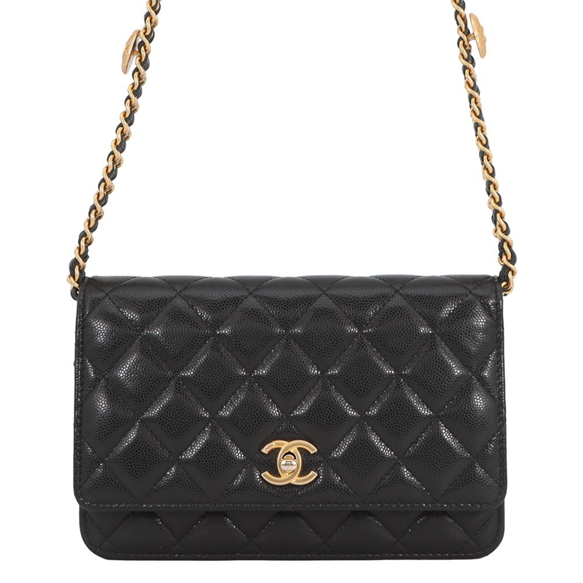 Chanel Black Grained Calfskin Chain/Shoulder Wallet (Pre-Owned)