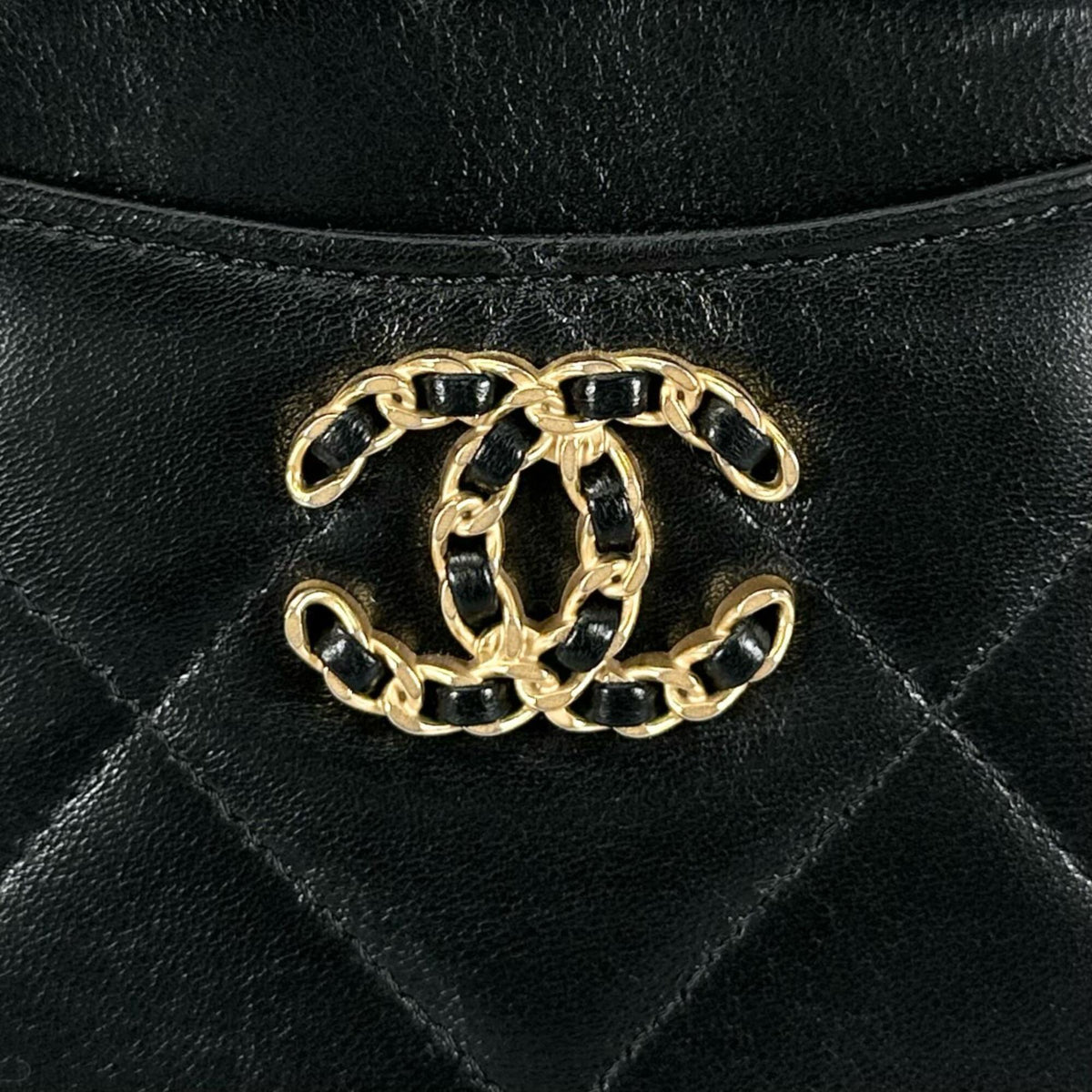 Chanel Gold Black Leather Coin Purse/Coin Case (Pre-Owned)