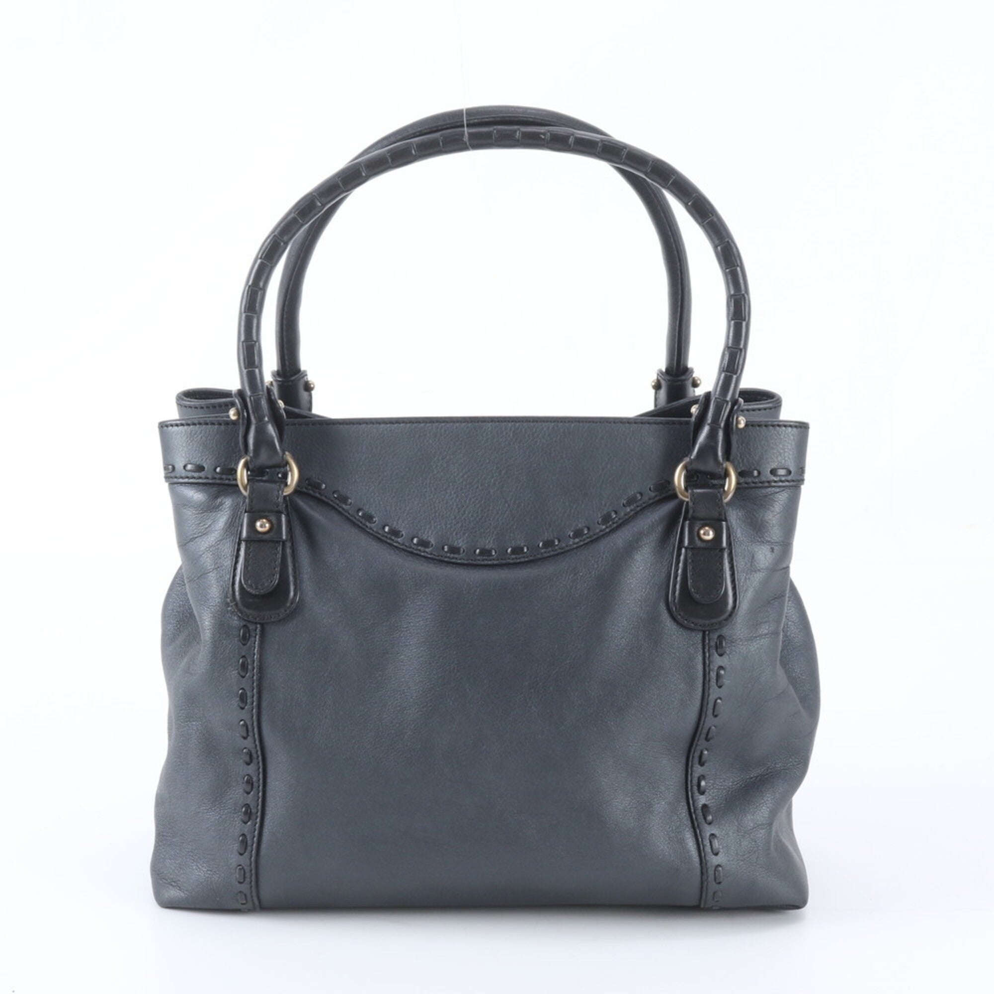 Salvatore Ferragamo Gancini Black Leather Handbag Tote Bag (Pre-Owned)