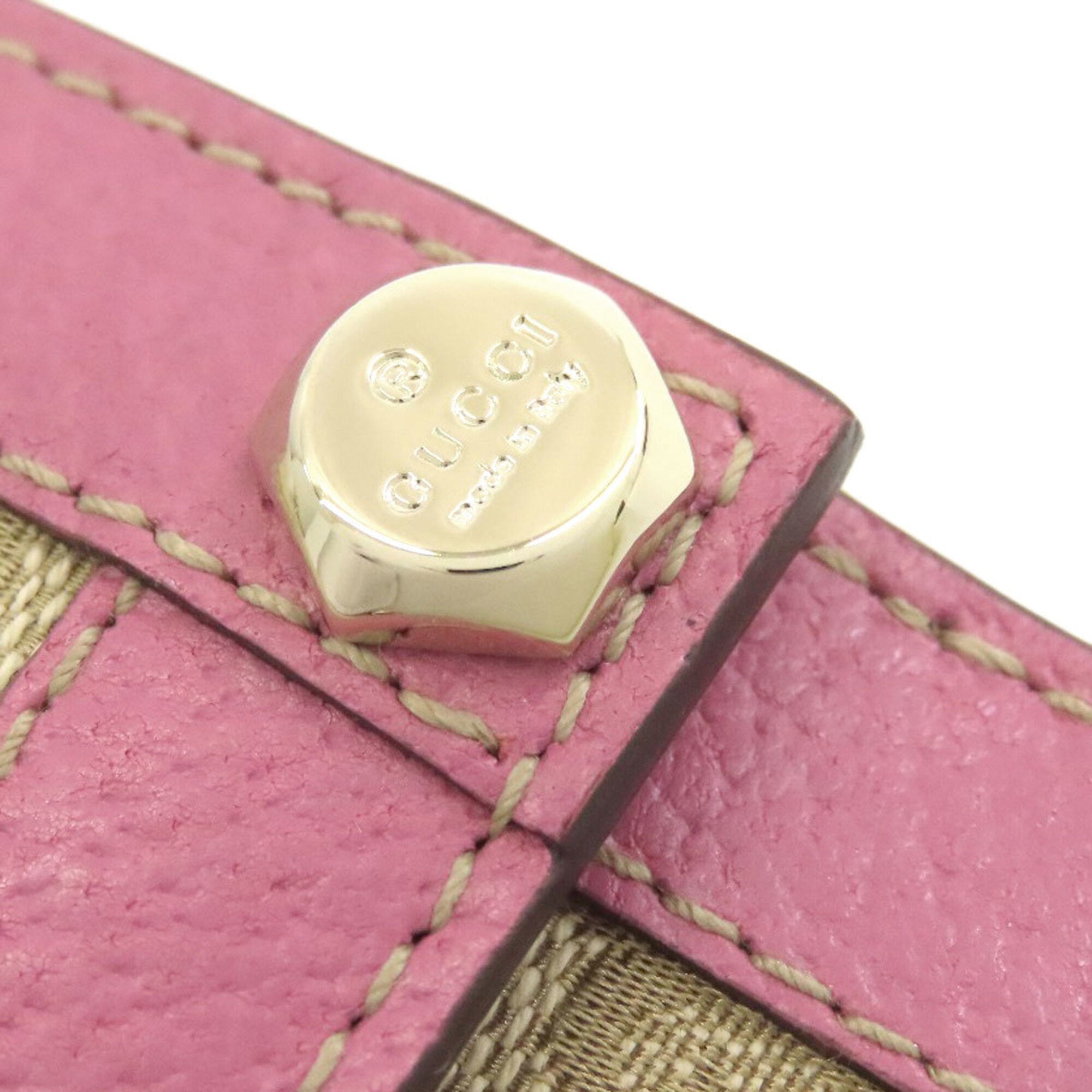 Gucci Brown Pink Canvas Leather Wallet (Bi-Fold) (Pre-Owned)