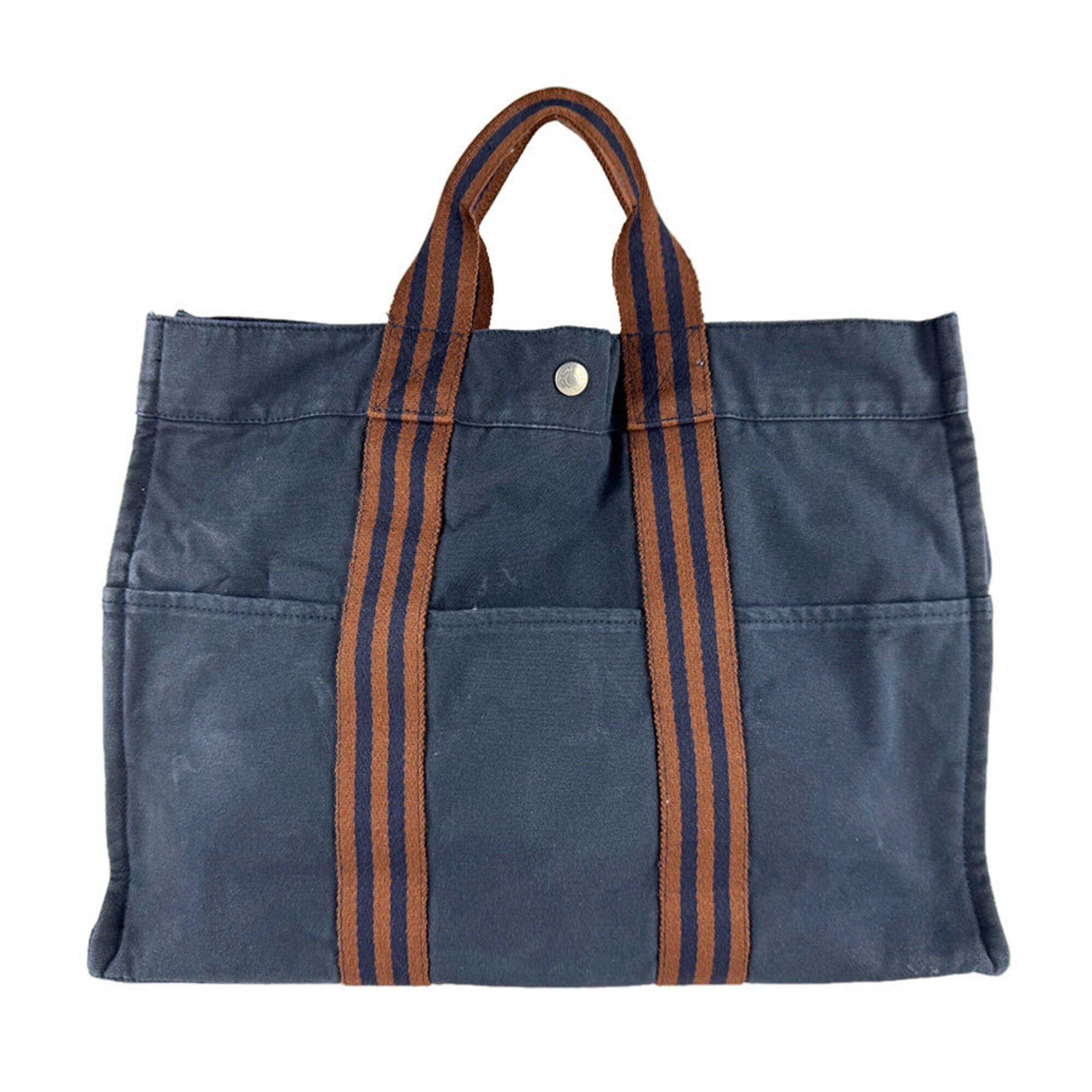 Hermes Brown Navy Canvas Handbag (Pre-Owned)