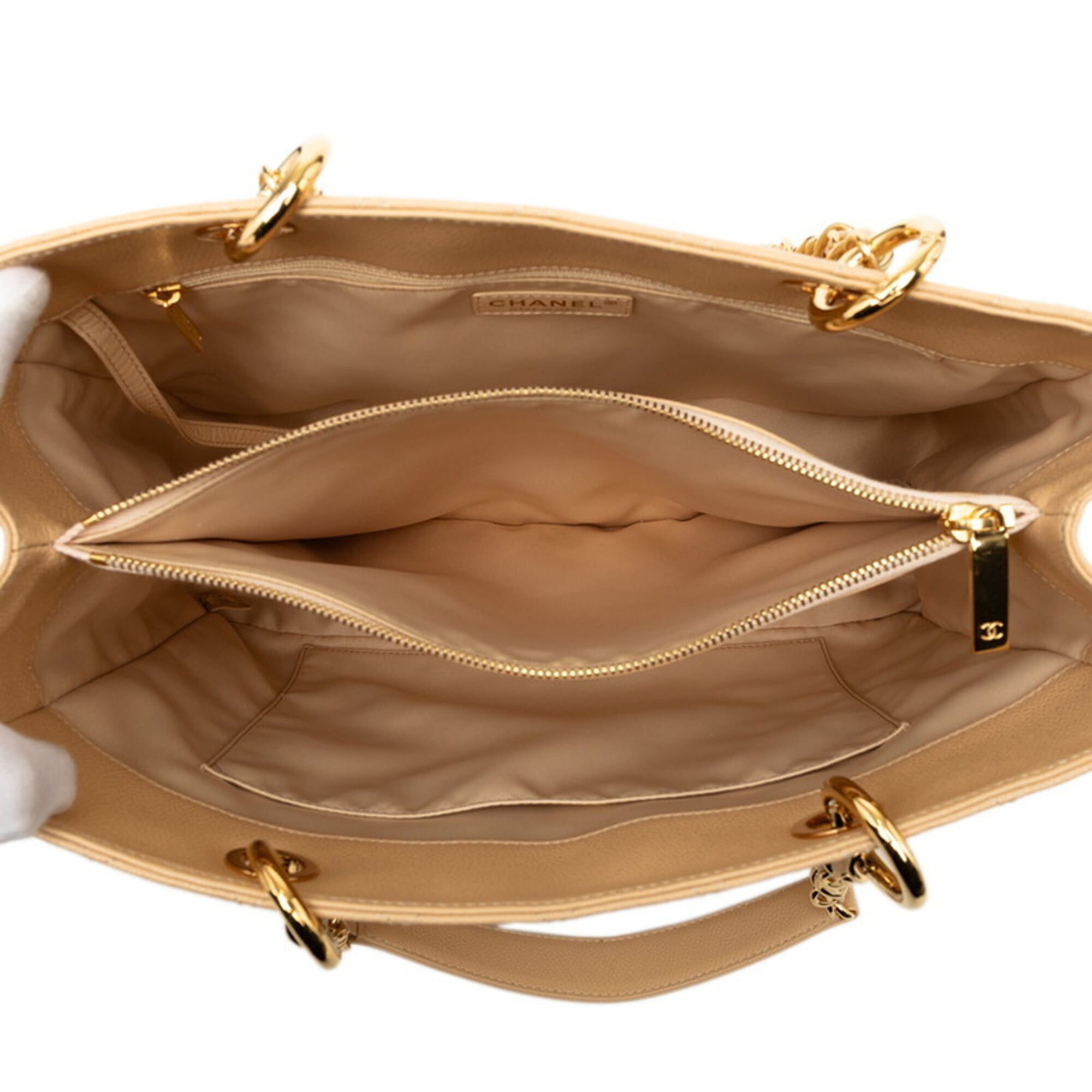 Chanel Beige Grained Calfskin Shoulder Bag (Pre-Owned)