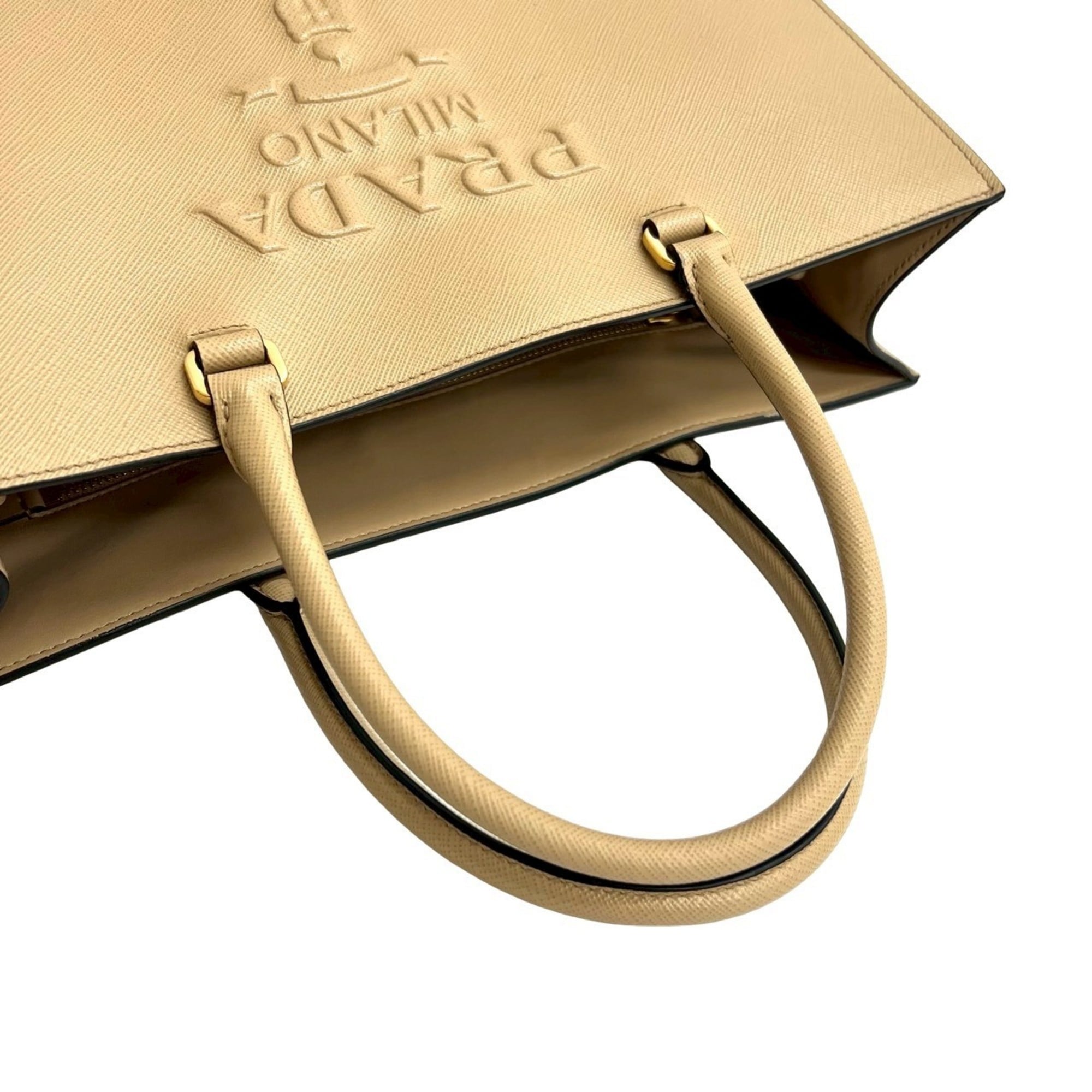 Prada Beige Leather Handbag Shoulder Bag Tote Bag (Pre-Owned)