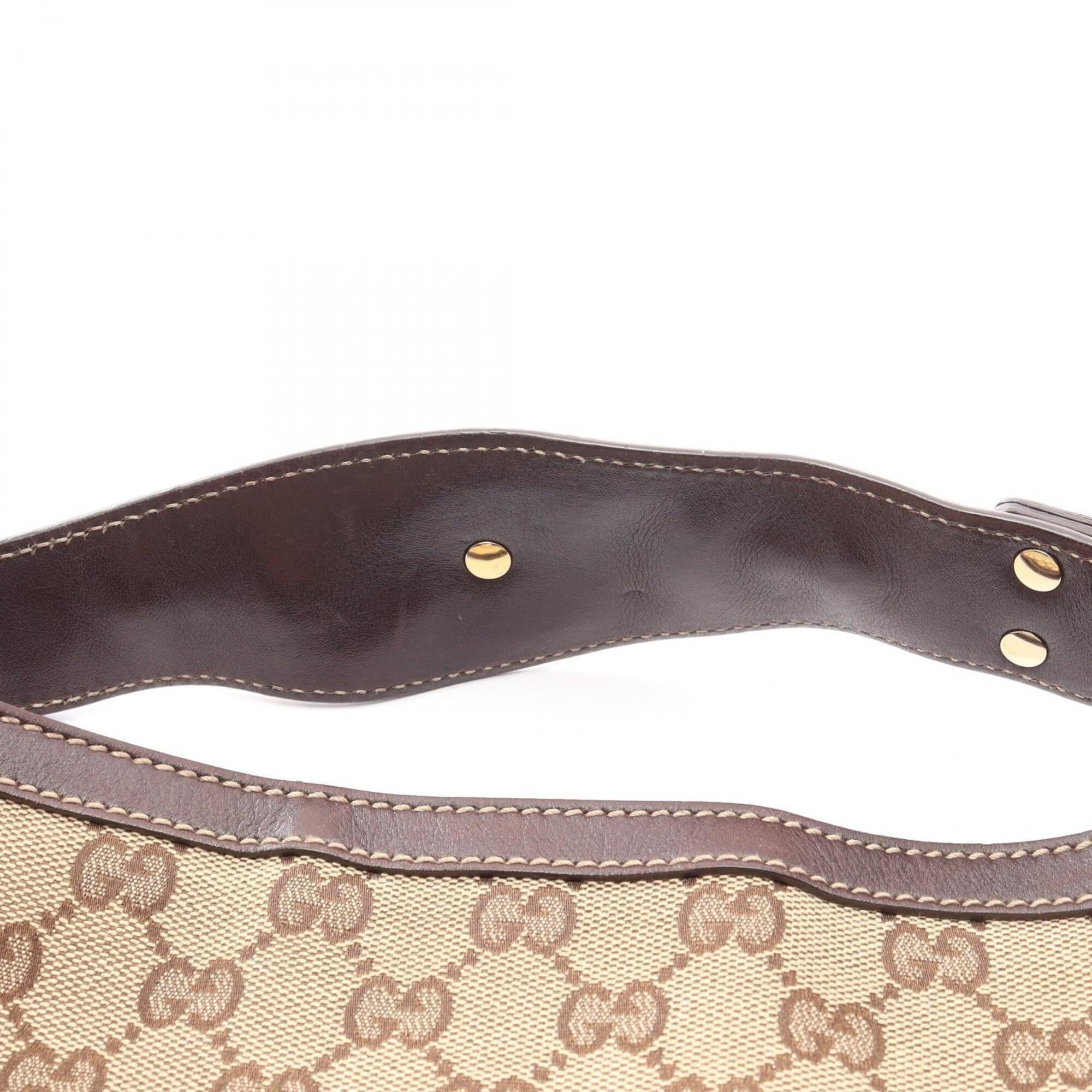 Gucci Gg Canvas Beige Brown Gg Canvas Leather Handbag (Pre-Owned)