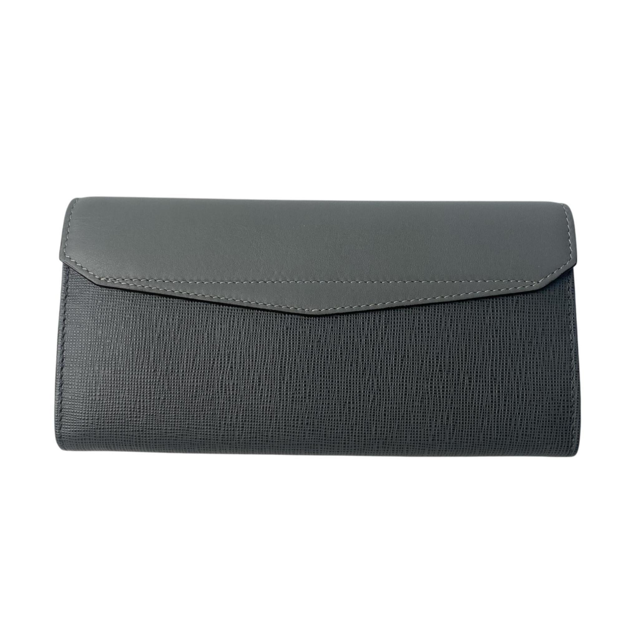 Fendi Gray Leather Long Wallet (Bi-Fold) (Pre-Owned)