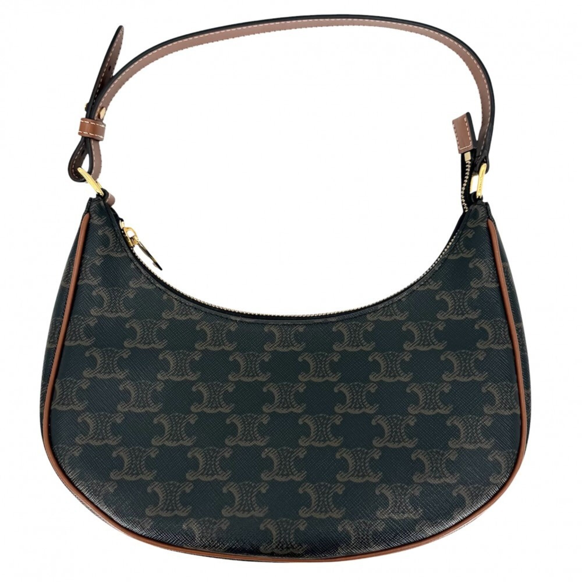 Celine Brown Leather Canvas Handbag Shoulder Bag (Pre-Owned)