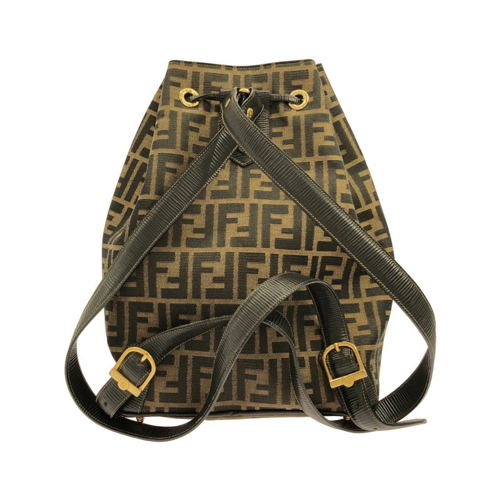 Fendi Black Brown Canvas Leather Backpack (Pre-Owned)