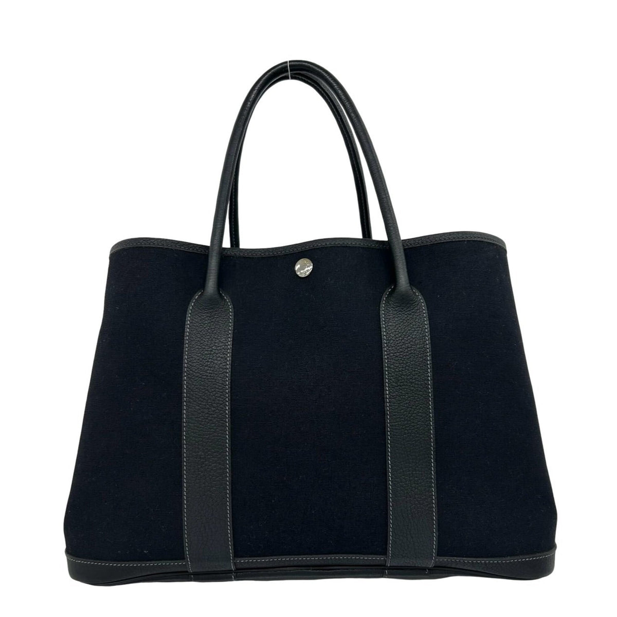 Hermes Black Toile Officier Negonda Leather Handbag Tote Bag (Pre-Owned)