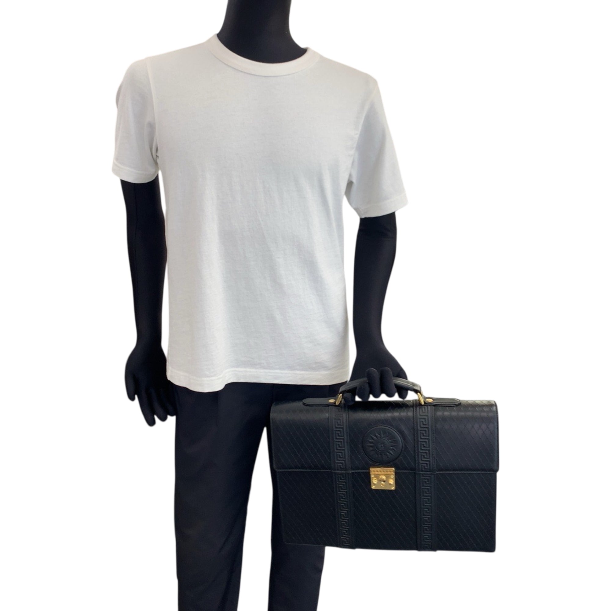 Versace Black Leather Briefcase Handbag (Pre-Owned)