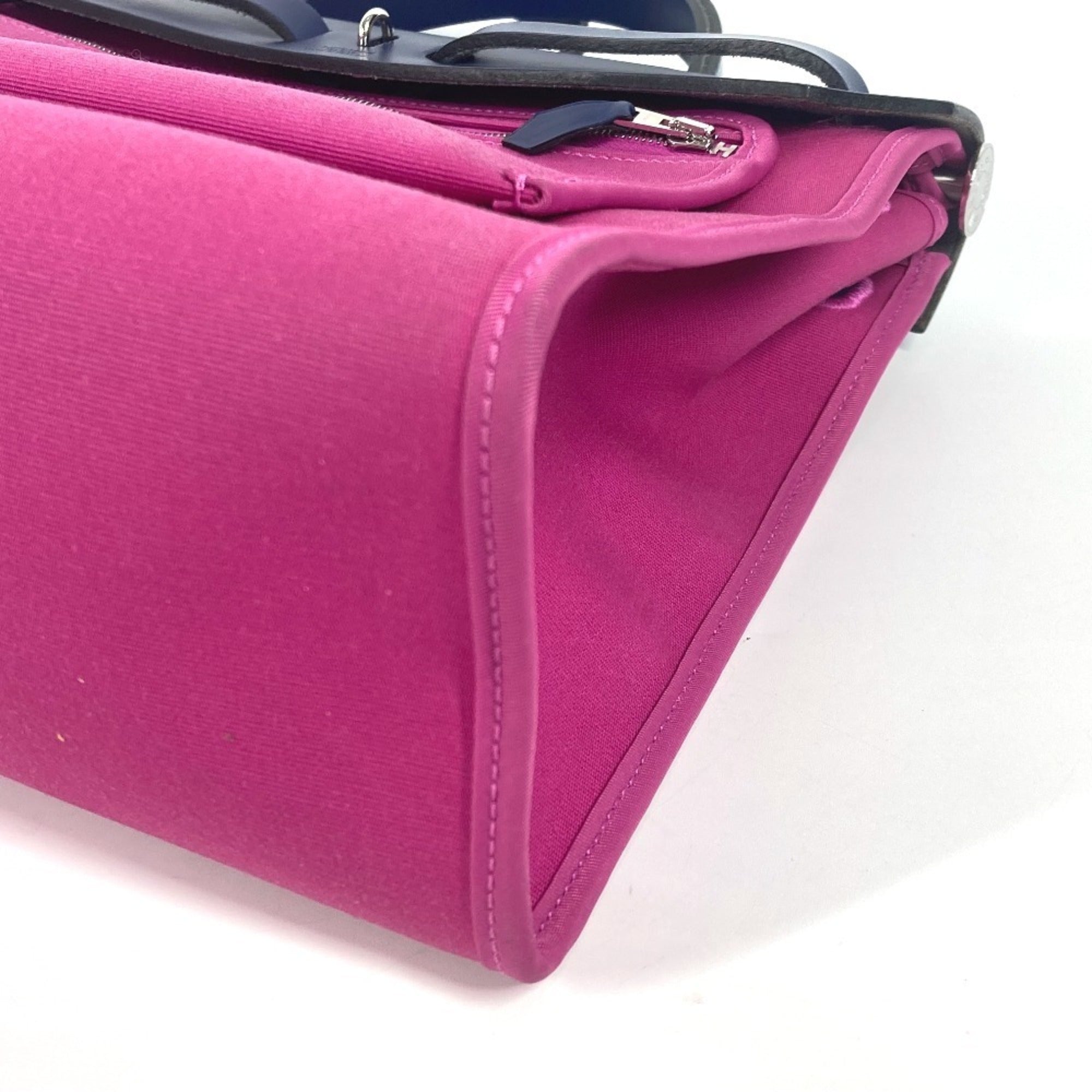 Hermes Blue Pink Toile Officier Vache Leather Handbag Shoulder Bag (Pre-Owned)