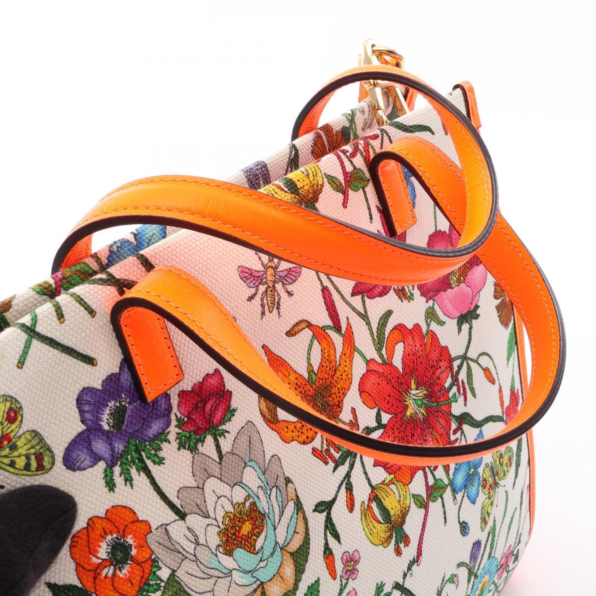 Gucci Flora Ivory Multi-Color Orange Canvas Handbag (Pre-Owned)