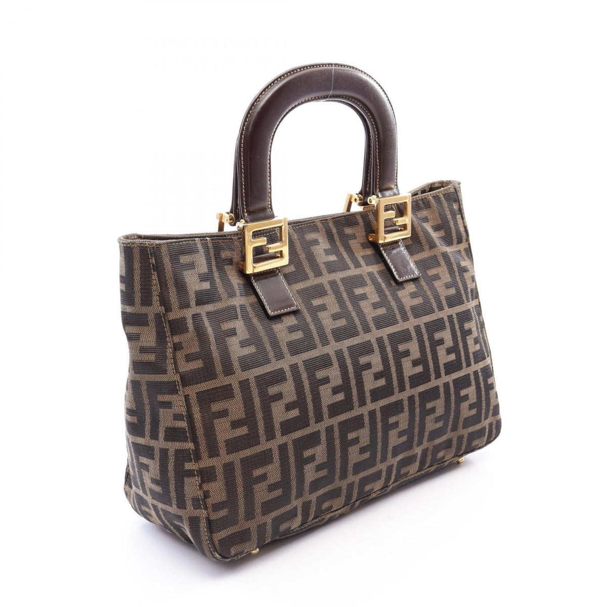 Fendi Brown Canvas Leather Handbag Tote Bag (Pre-Owned)